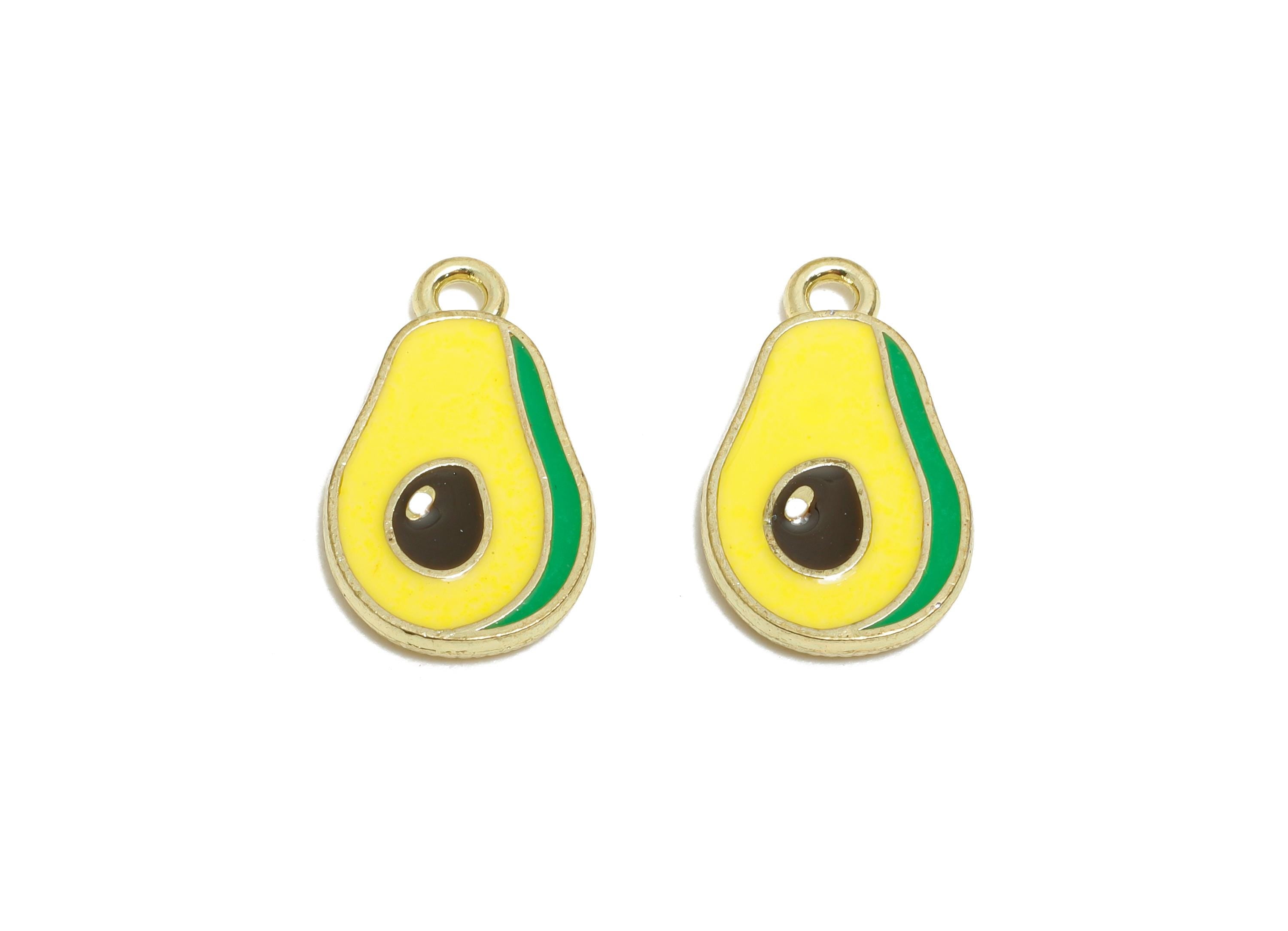 Alloy Enamel Avocado Pendant - Colorful Kawaii Avocado Pendant - Fun Food Charm Pendant - DIY Necklace Supplies - 20x16x1.8mm - AC3553