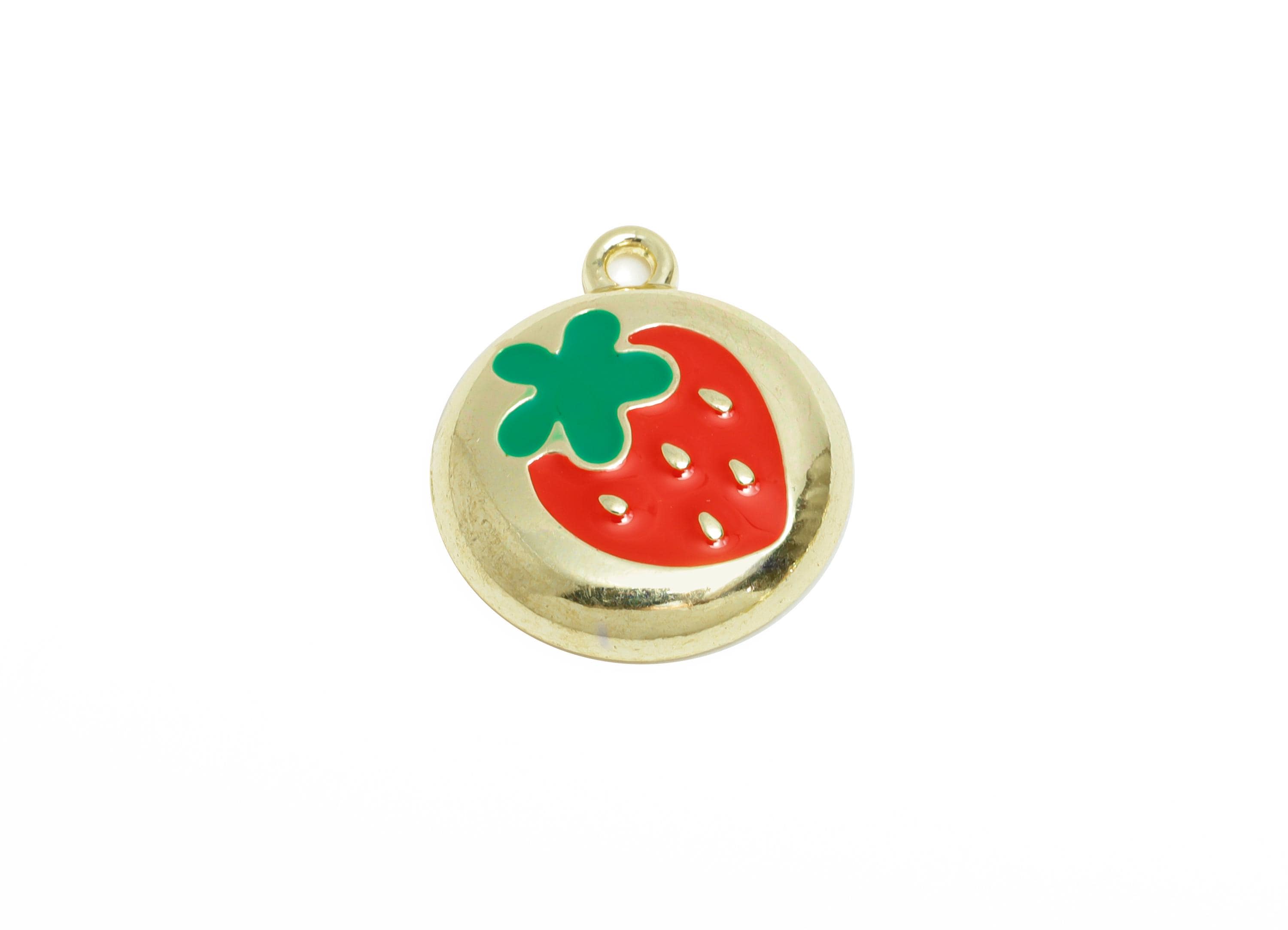 Alloy Strawberry Round Pendant - Colorful Kawaii Jewelry Accessory - Enamel Fruit Accessory - Craft Jewelry Making - 17.3x14.8x3mm - AC3576