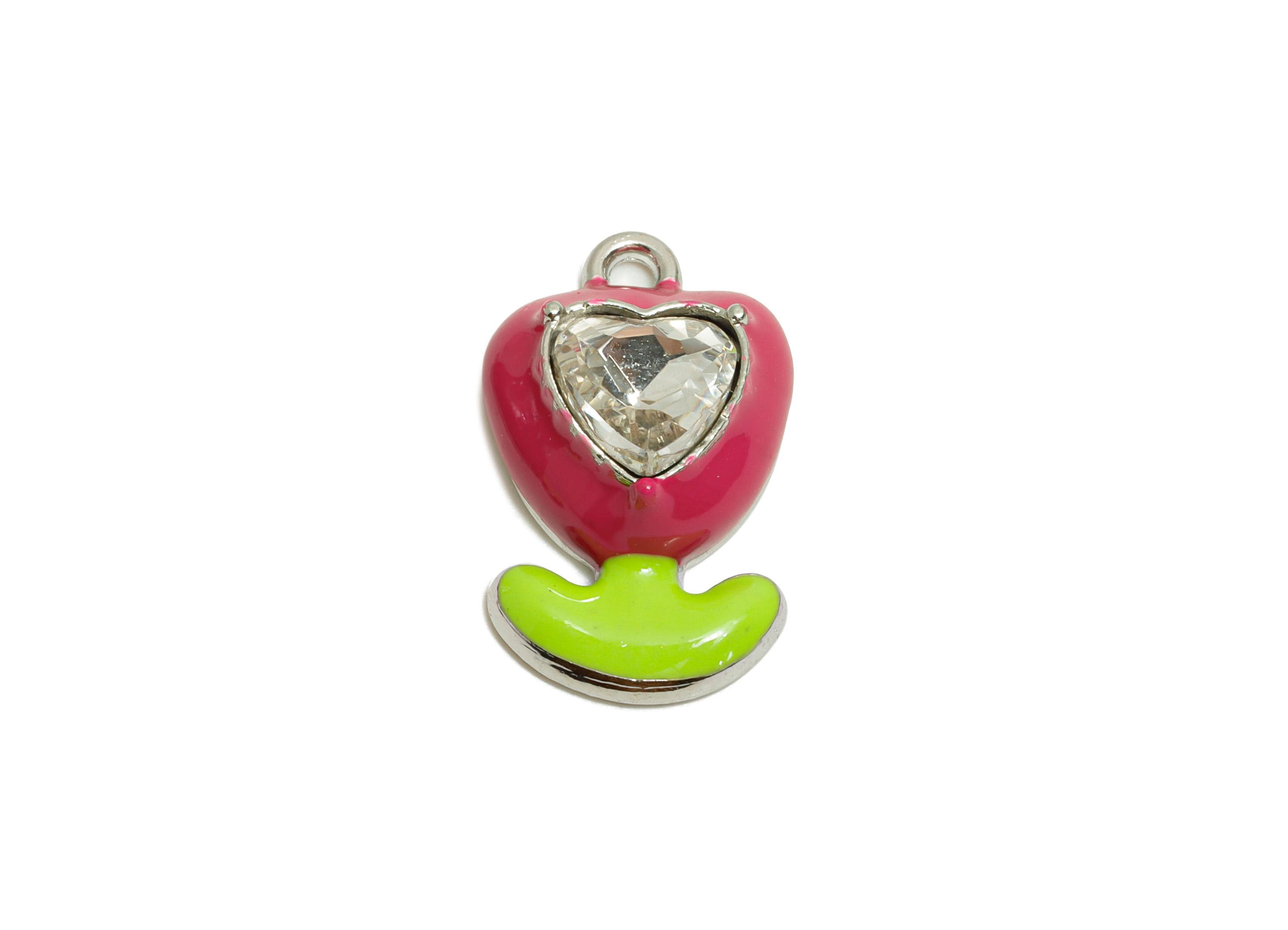 Alloy Heart Crystal Flower Charm - Purple Enamel Flower Pendant - Modern Kawaii Flower - Trendy Craft Jewelry Making - 17.43x9x5mm - AC3564
