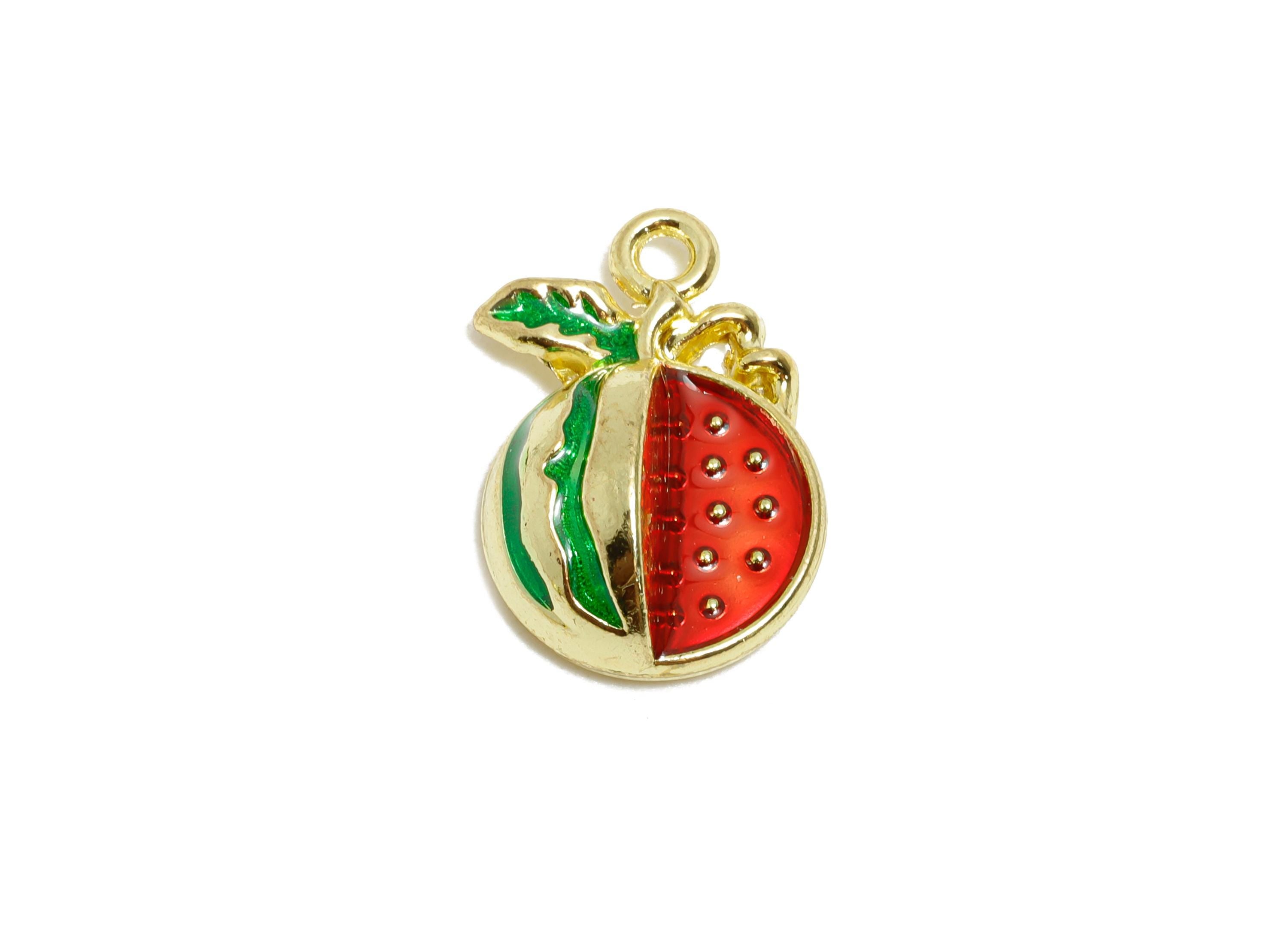 Alloy Enamel Watermelon Pendant - Kawaii Summer Jewelry Charm - Fun Food Charm Pendant - DIY Necklace Supplies - 17.6x11.7x5.5mm - AC3555