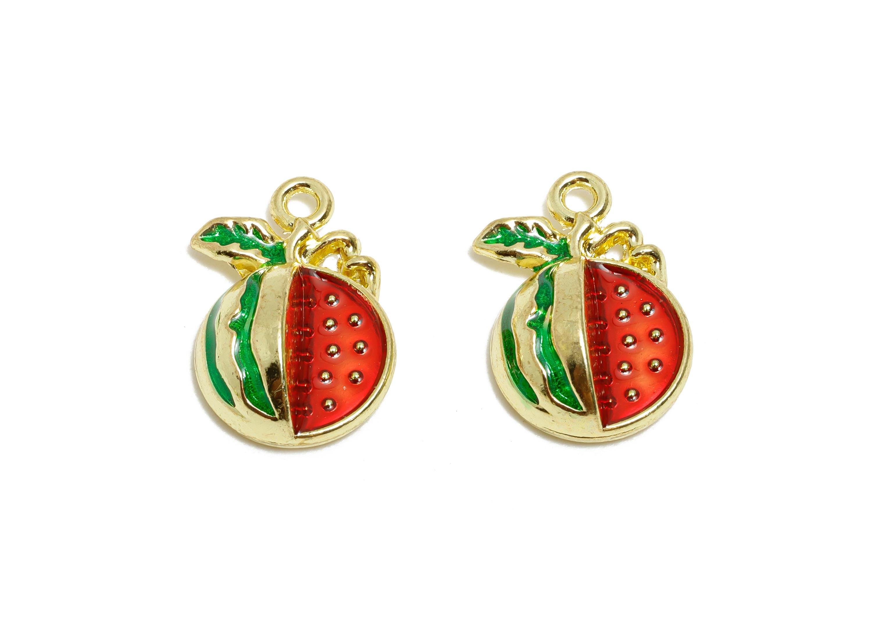 Alloy Enamel Watermelon Pendant - Kawaii Summer Jewelry Charm - Fun Food Charm Pendant - DIY Necklace Supplies - 17.6x11.7x5.5mm - AC3555