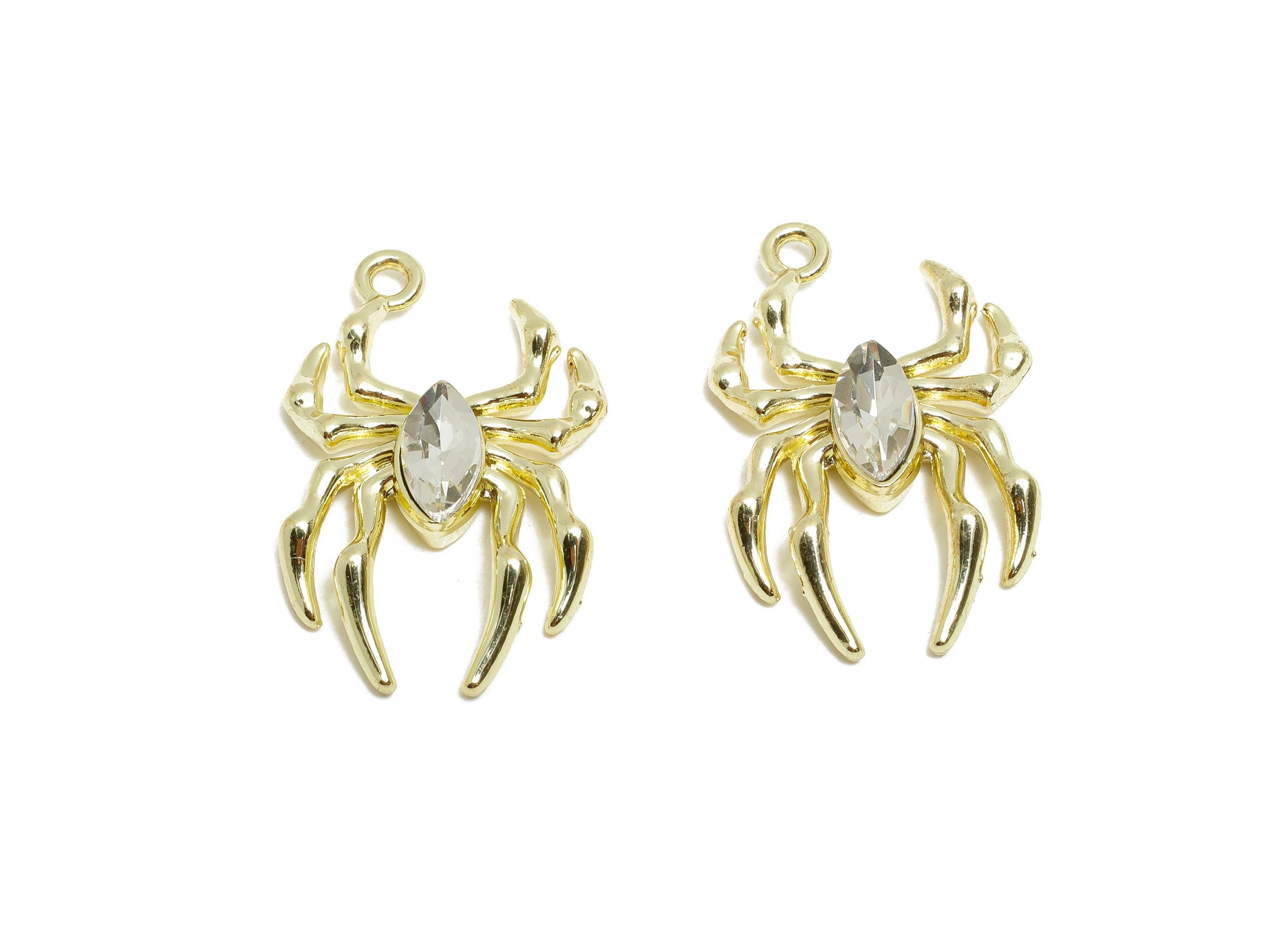 Alloy Crystal Spider Pendant - Marquise Crystal Insect Pendant - Halloween Jewelry Component - KC Gold Tone Plated- 25.6x16.9x4.9mm - AC3570 - DOMEDBAZAAR