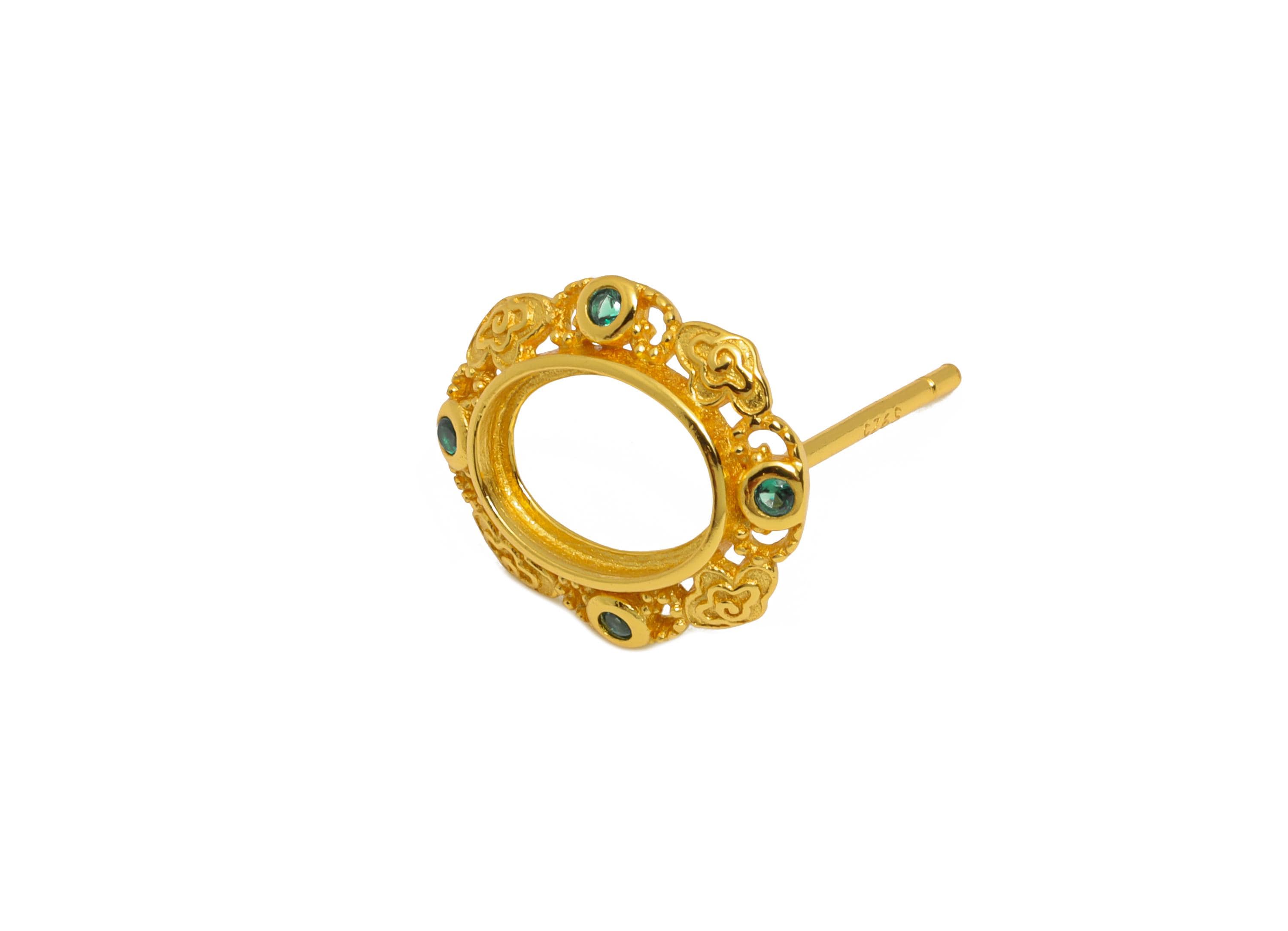 6*8mm Oval Earring Setting Post - 925 Sterling Silver Earring Stud - Vintage Geometric Earring Post for Diamond - 18K Gold Plated - SI1050