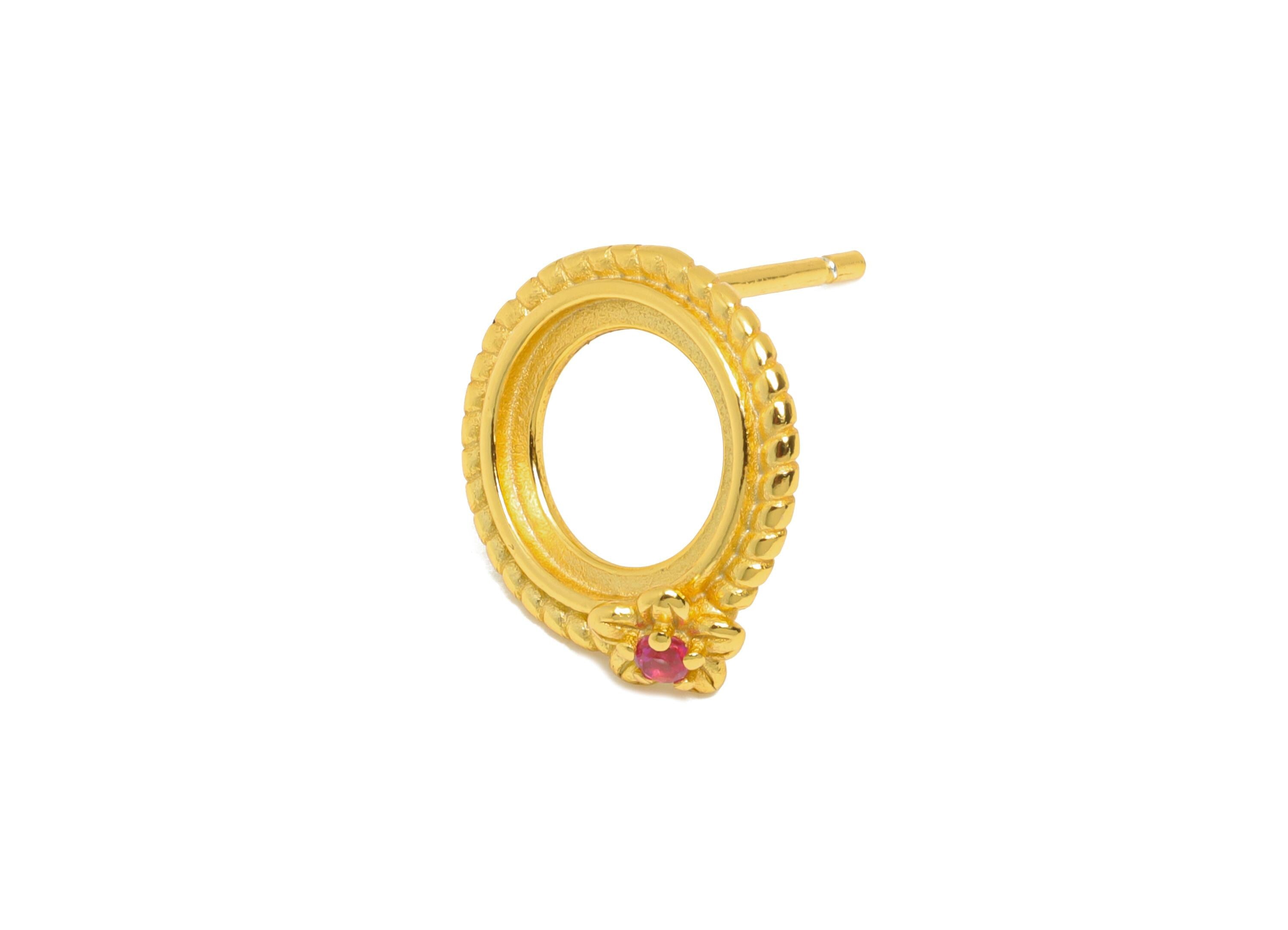 8mm Round Earring Setting - 925 Sterling Silver Post with Zircon - Vintage Cabochon Mount Earring for Gem - 18K Real Gold Plated - SI1061