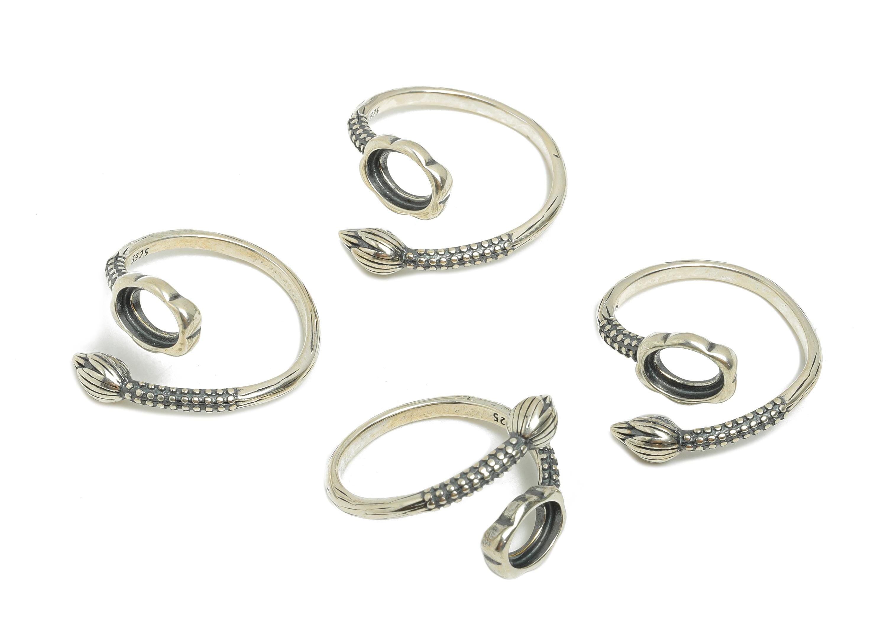 Lotus Bud Adjustable Ring - 925 Sterling Silver Ring Setting - 5*7mm Bead Setting Ring Base - Bezel Cup Ring - Handmade Silver Ring - SI1067 - DOMEDBAZAAR