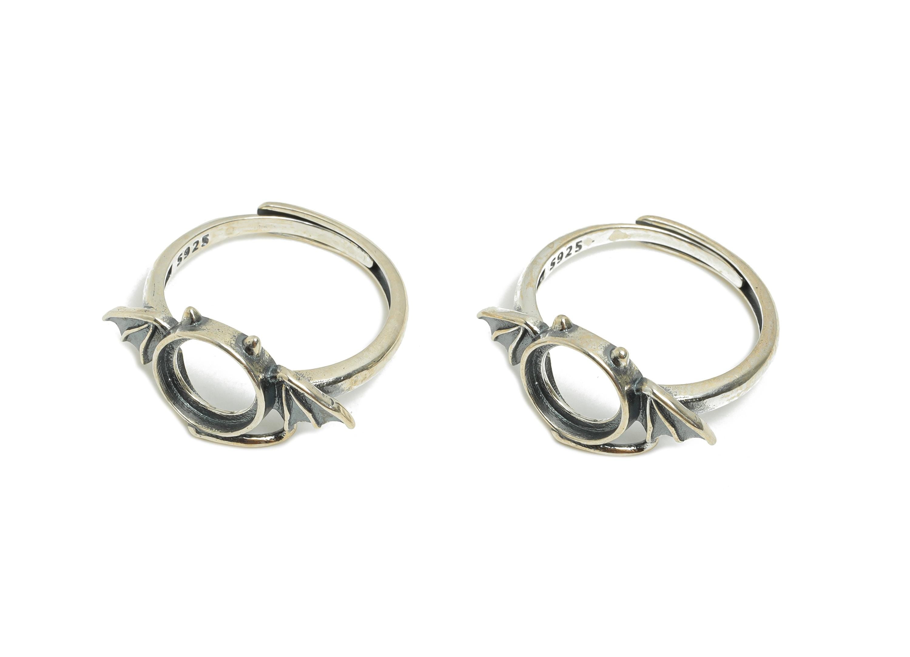 8mm Bat Wing Ring Base - 925 Sterling Silver Ring Setting - Artisan Bat Silver Bead Setting - Halloween Ring Base - DIY Gemstone Ring-SI1065