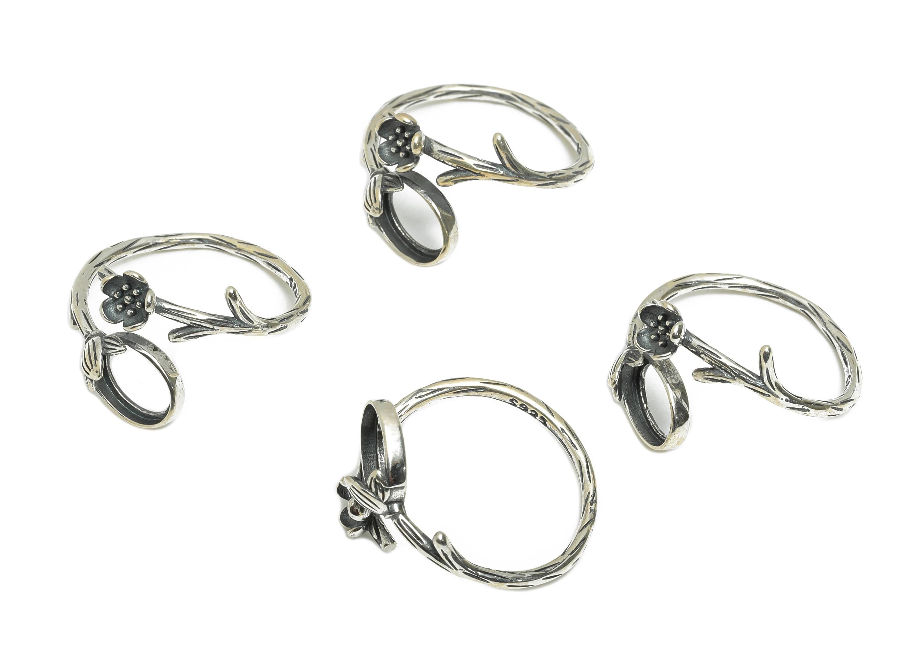 6*8mm Branch Floral Cabochon Ring - Adjustable Ring Base - 925 Sterling Silver Ring Setting - DIY Gemstone Ring - Handmade Ring - SI1021 - DOMEDBAZAAR