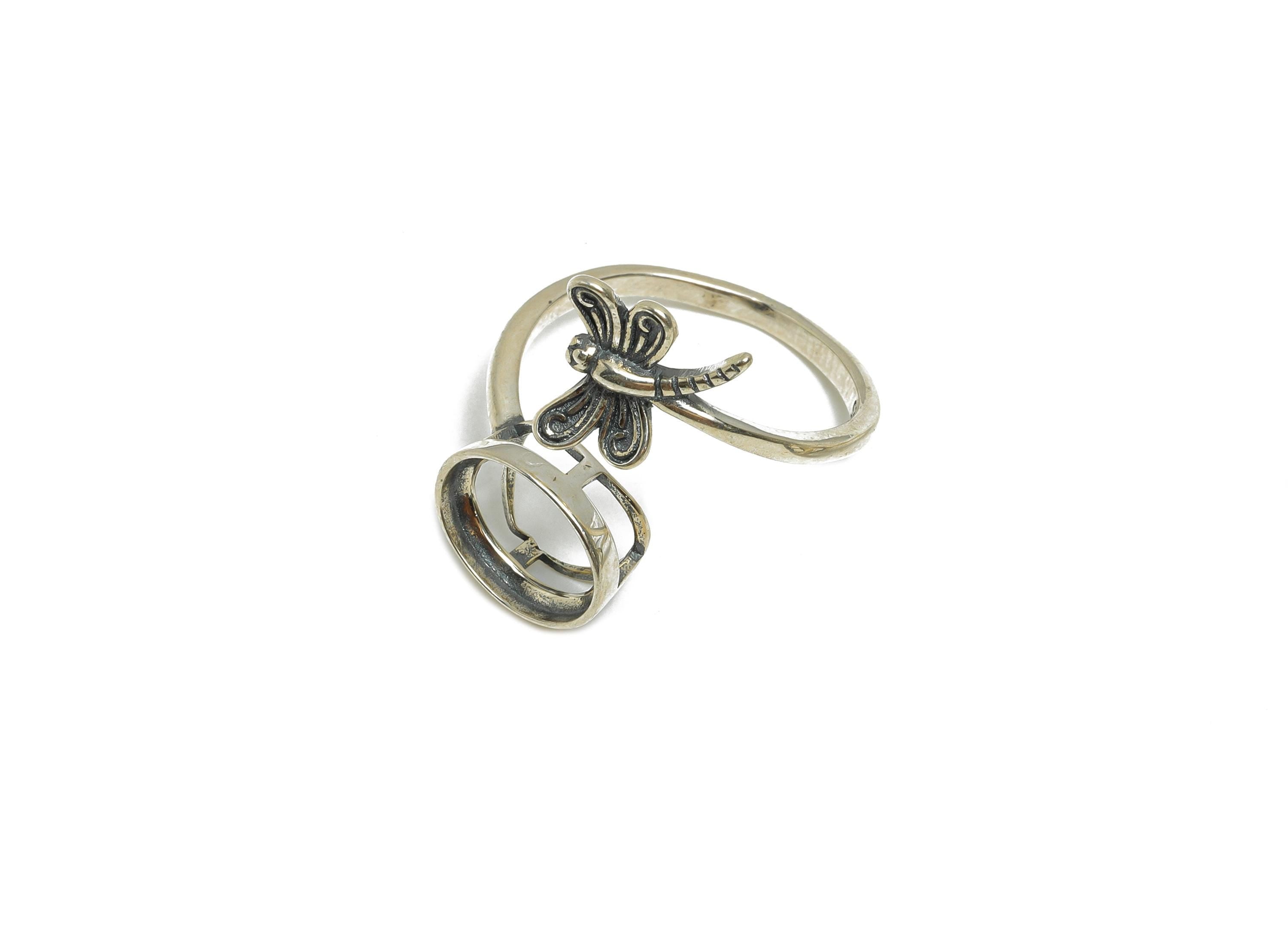 8*10mm Adjustable Cabochon Ring - Dragonfly Ring Base - 925 Sterling Silver Ring Setting - Handmade Ring Blank - DIY Gemstone Ring - SI1068