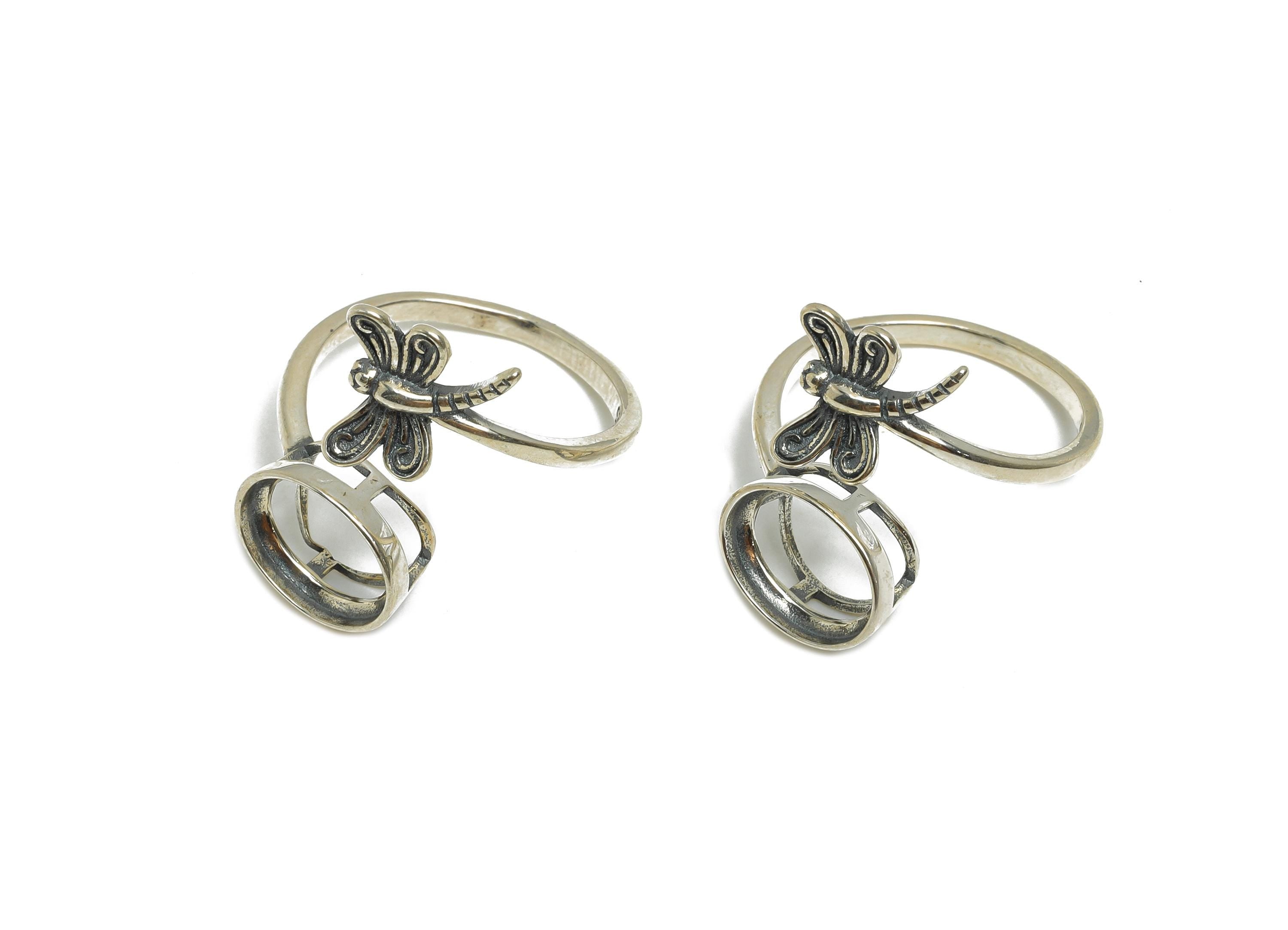 8*10mm Adjustable Cabochon Ring - Dragonfly Ring Base - 925 Sterling Silver Ring Setting - Handmade Ring Blank - DIY Gemstone Ring - SI1068