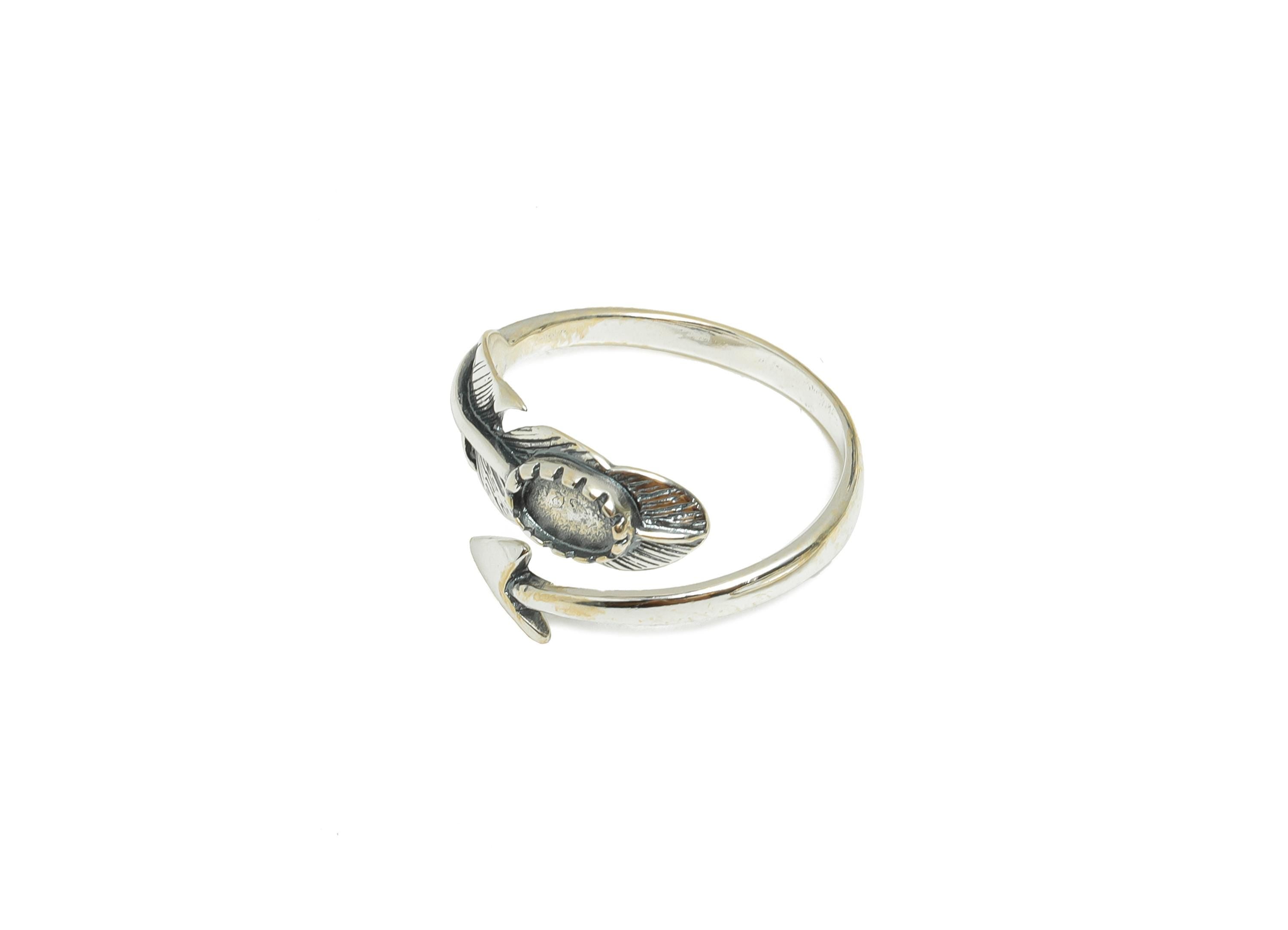 4*6mm Feather Cabochon Ring - Adjustable Ring Base - 925 Sterling Silver Ring Setting - Handmade Ring Blank - DIY Gemstone Ring - SI1066