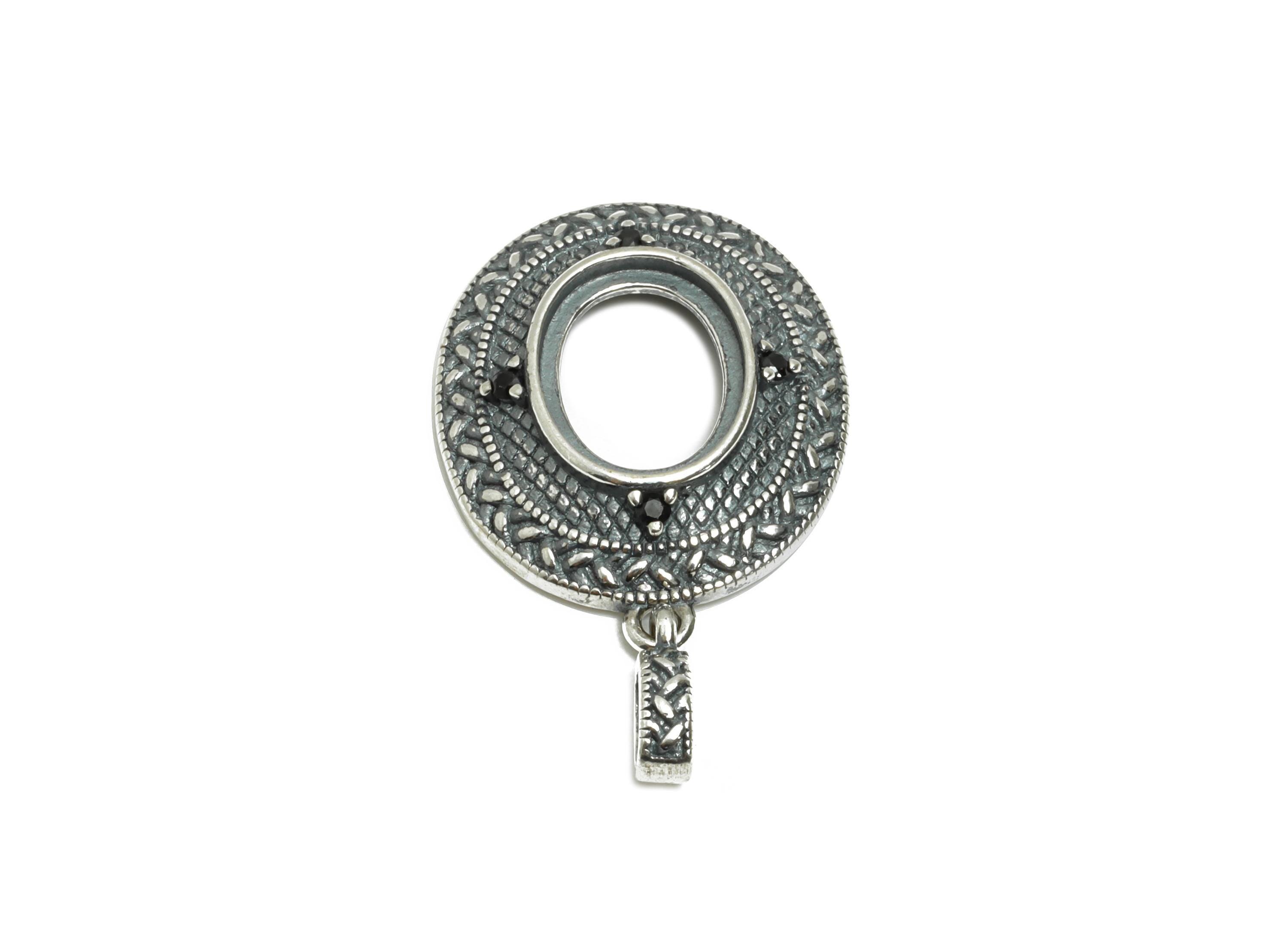 7*9mm Oval Cabochon Pendant Setting - Textured Oval Pendant Blank with Zircon - Vintage Necklace Pendant Setting -925 Sterling Silver-SI1023