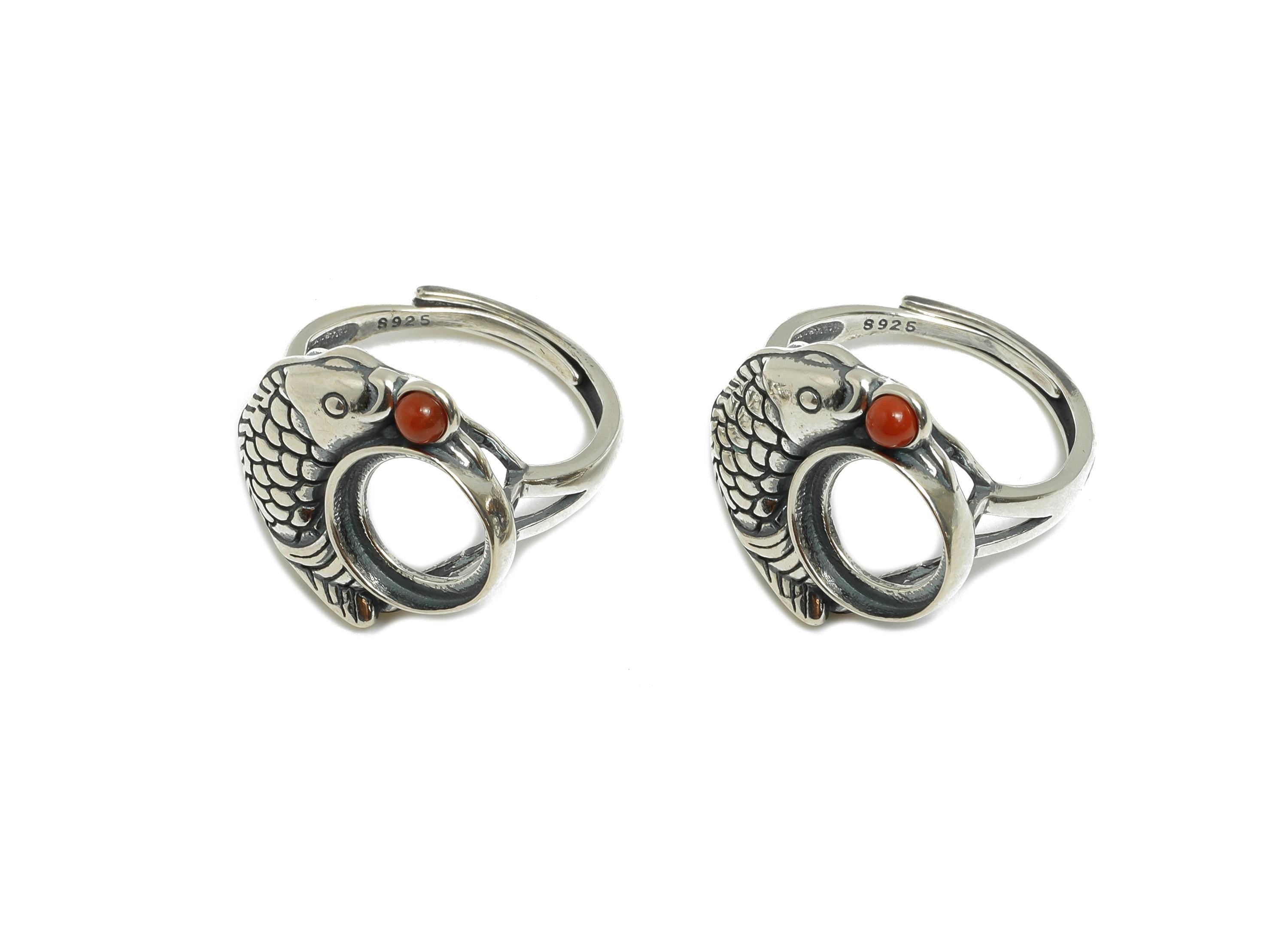 10mm Fish Cabochon Ring - Adjustable Ring Base - 925 Sterling Silver Ring Setting - Natural Stone Ring Blank - Custom Ring For Bead - SI1102