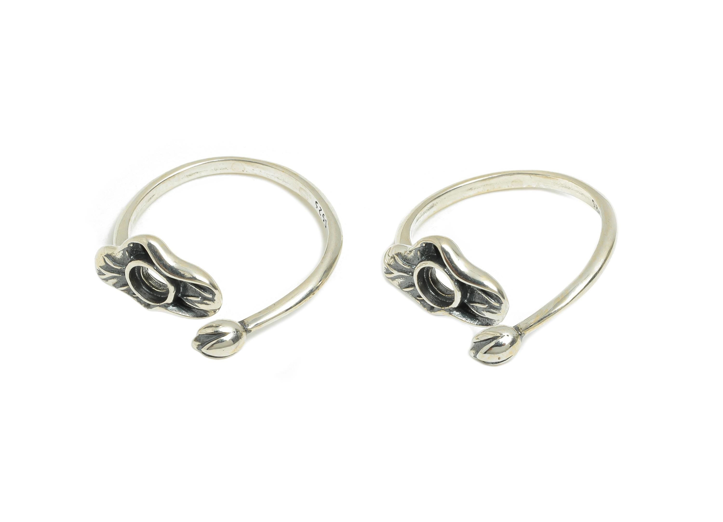 Lotus Bud Adjustable Cabochon Ring - 925 Sterling Silver Ring Setting - 5mm Bead Setting Ring - Custom Ring For Bead - Handmade Ring -SI1069