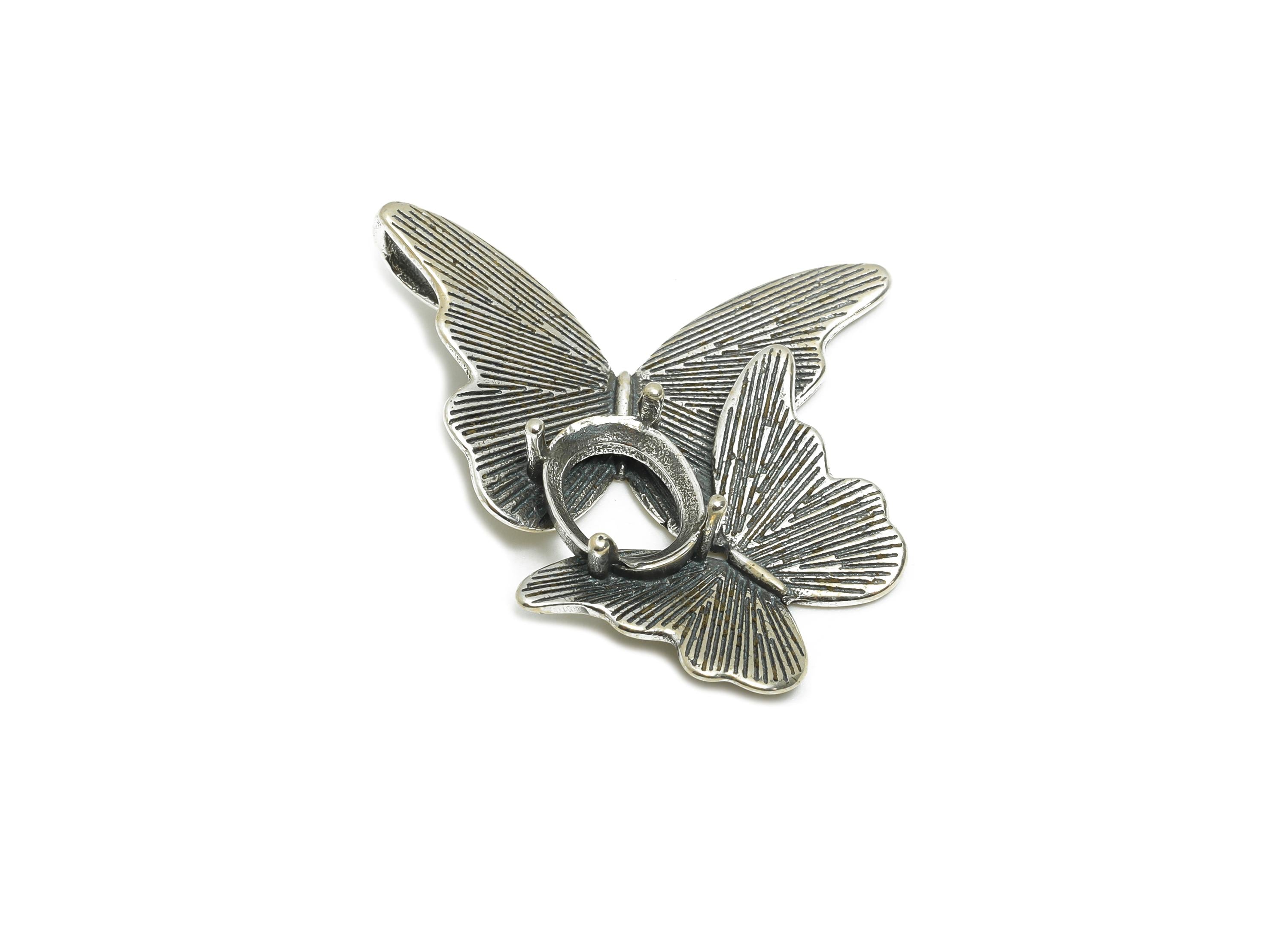 8*10mm Oval Cabochon Pendant Setting - Double Butterfly Pendant Blank - Refined Necklace Pendant Setting - 925 Sterling Silver - SI1025
