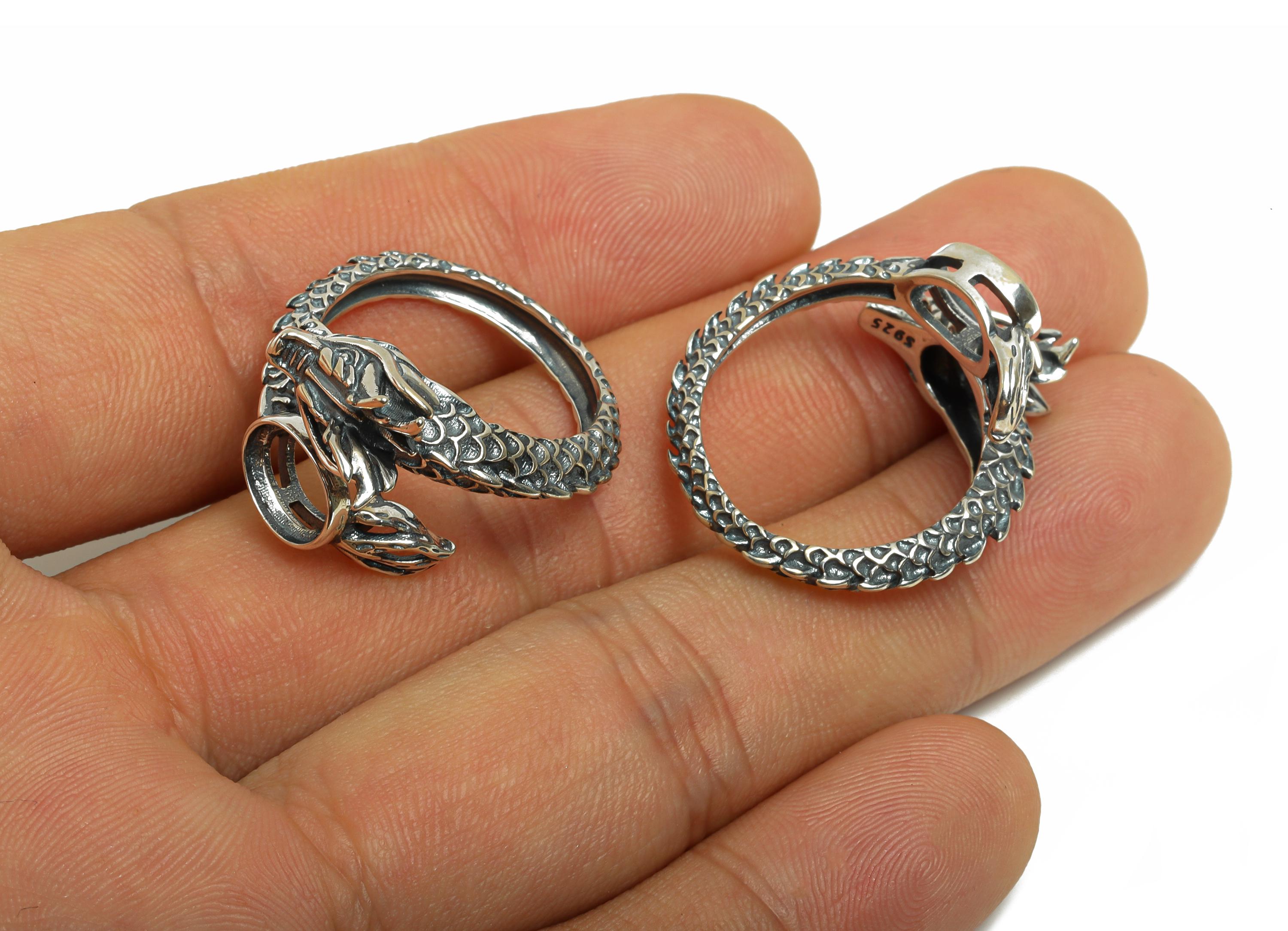 6*8mm Dragon Cabochon Ring - Vintage Figure Adjustable Ring Base - 925 Sterling Silver Ring Setting - Artisan Handmade Ring Blank - SI1071 - DOMEDBAZAAR