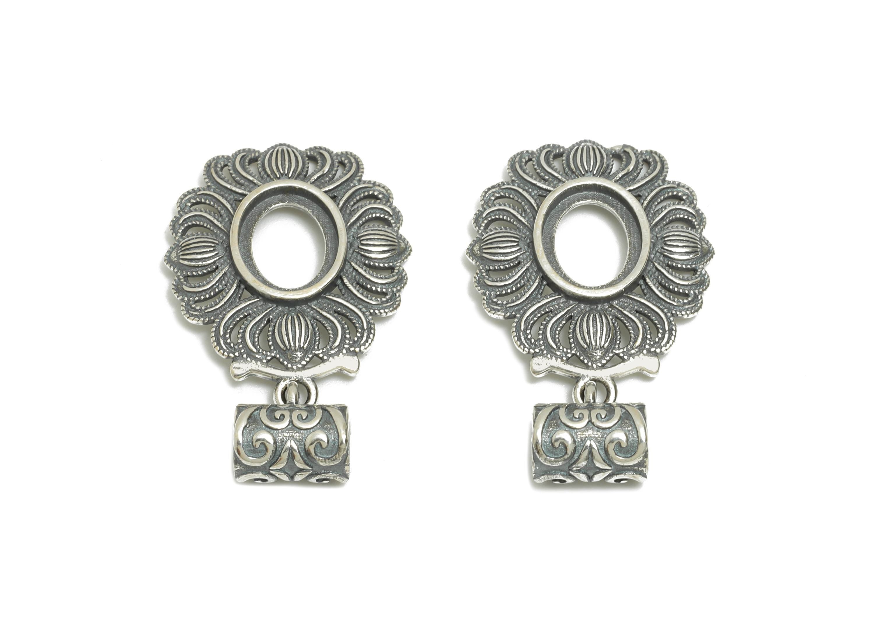 7*9mm Oval Cabochon Pendant Setting - Vintage Filigree Pendant Frame - Flower Necklace Pendant Setting for Gem - 925 Sterling Silver -SI1024