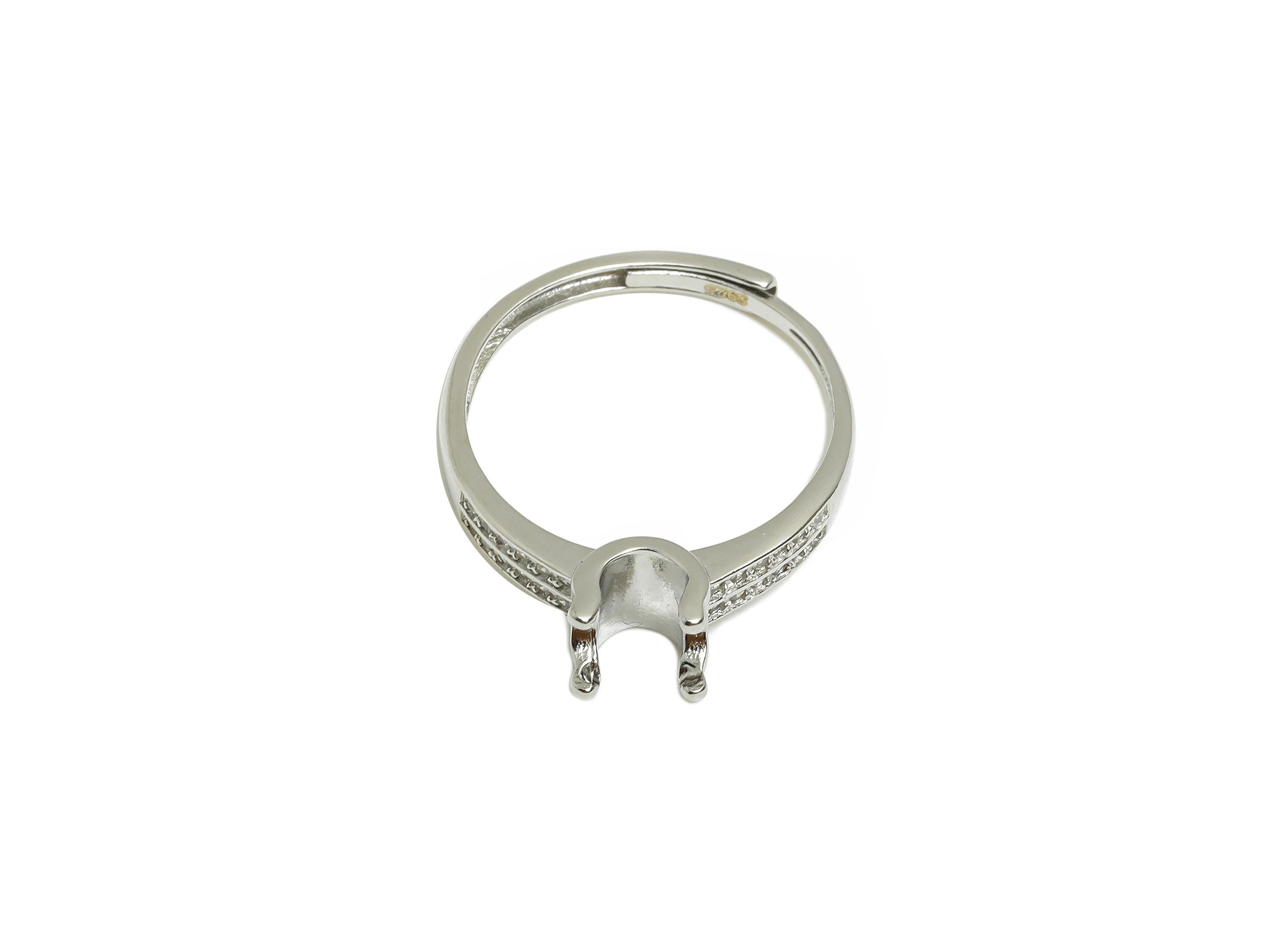 4mm Prong Setting Ring Base - Zircon 925 Sterling Silver Ring - Adjustable Ring For Bead - Customizable Ring Base - Bead Setting Ring-SI1082