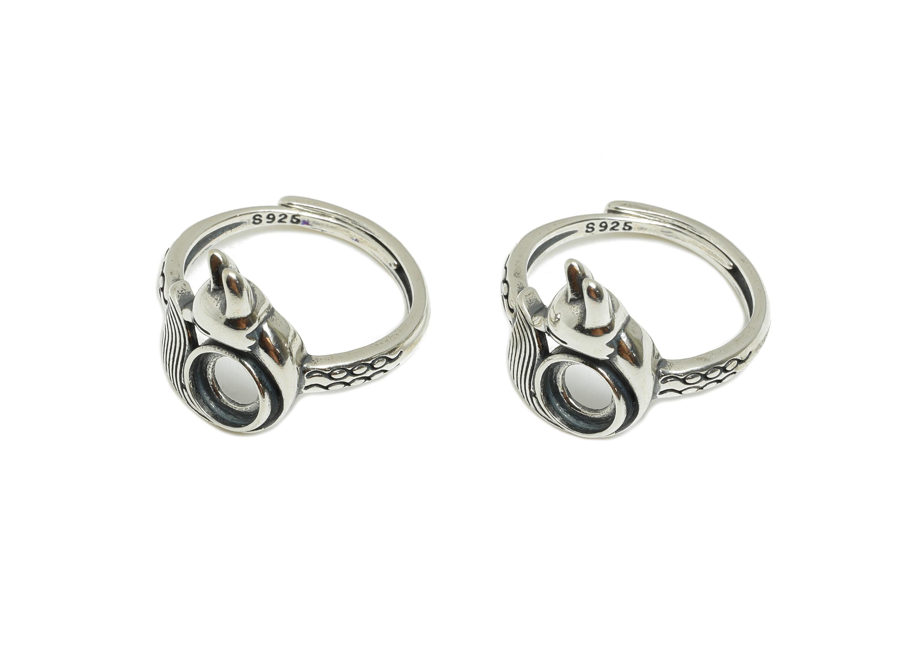 6mm Fox Cabochon Ring - Adjustable Ring Base - 925 Sterling Silver Ring Setting - Handmade Ring Blank - Custom Ring For Beads - SI1107