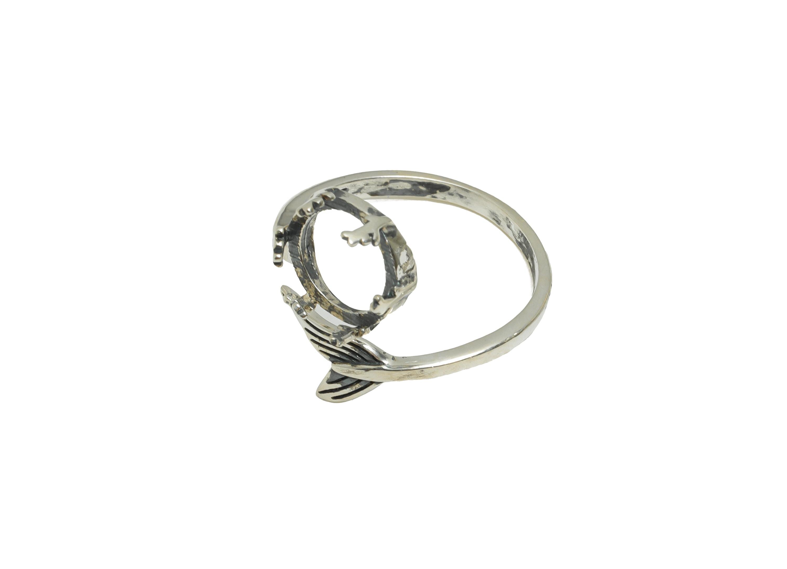 9mm Silver Textured Tail Prong Setting - Adjustable 925 Sterling Silver Ring - Customizable Silver Ring - Handmade Ring For Gemstone -SI1100 - DOMEDBAZAAR