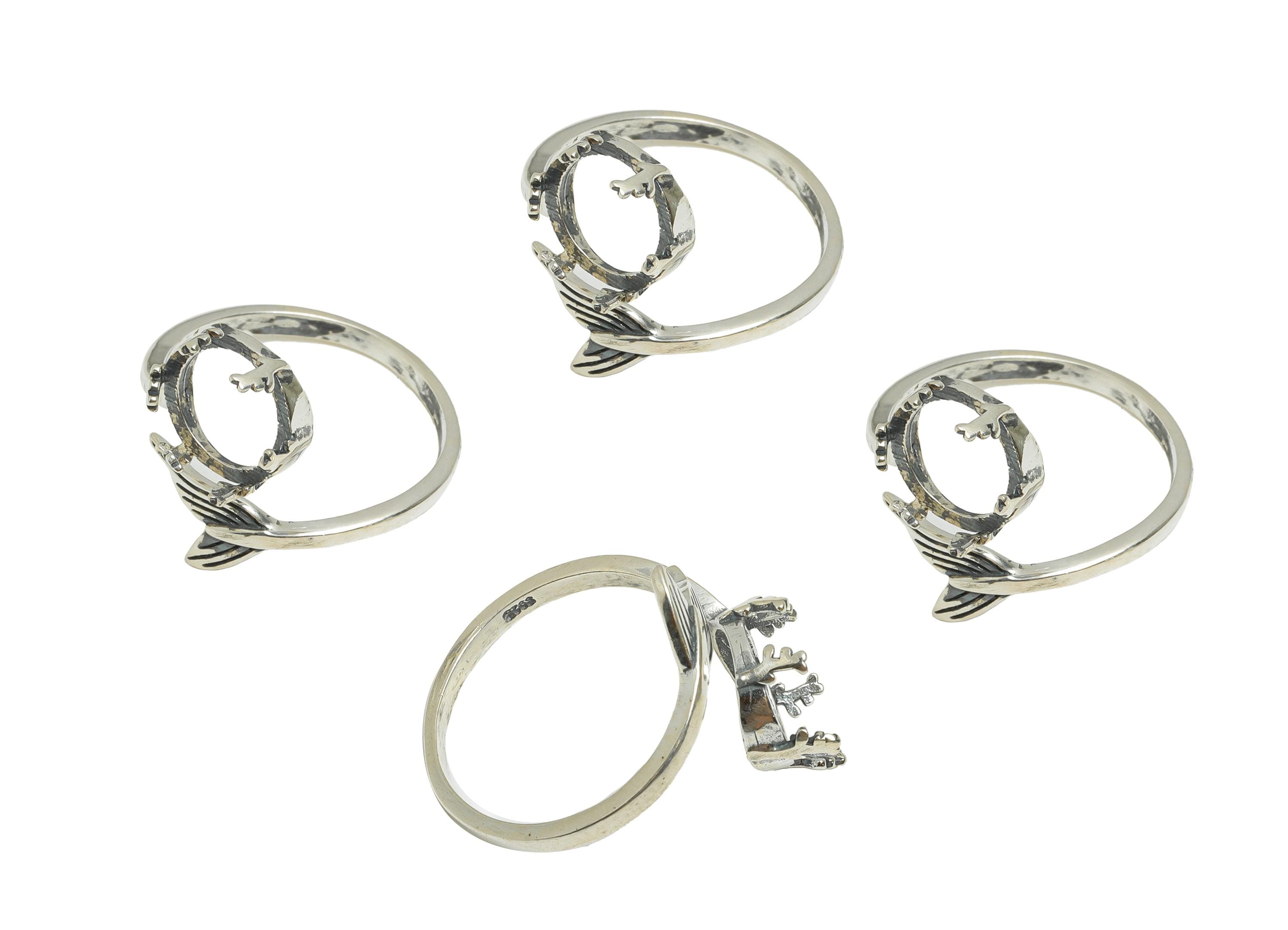 9mm Silver Textured Tail Prong Setting - Adjustable 925 Sterling Silver Ring - Customizable Silver Ring - Handmade Ring For Gemstone -SI1100 - DOMEDBAZAAR