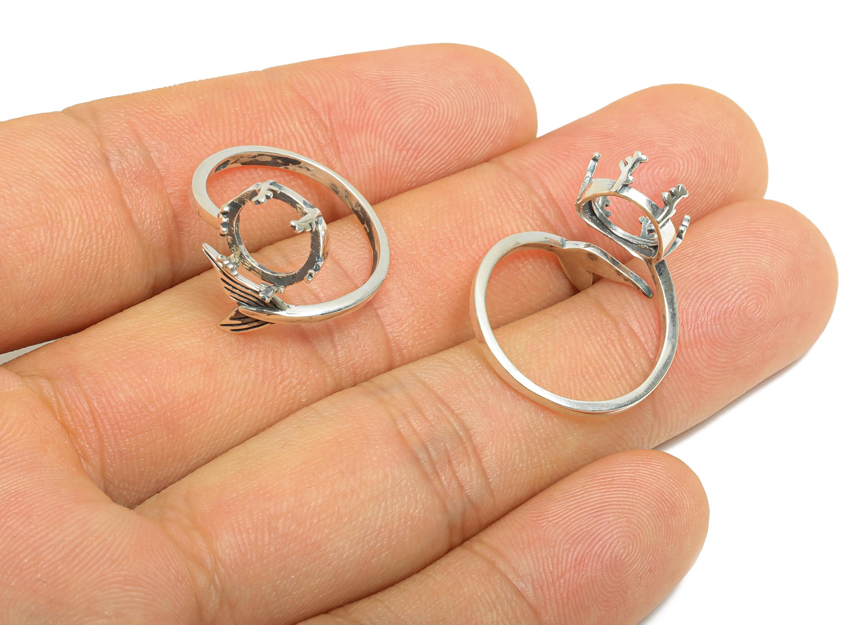 9mm Silver Textured Tail Prong Setting - Adjustable 925 Sterling Silver Ring - Customizable Silver Ring - Handmade Ring For Gemstone -SI1100 - DOMEDBAZAAR