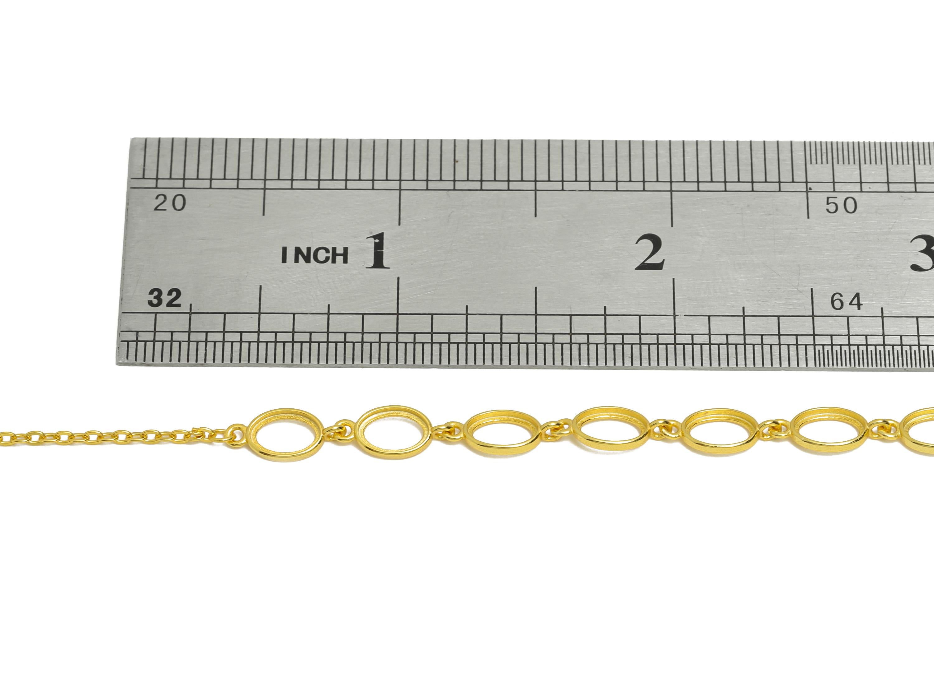 4*6mm Oval Cabochon Link Bracelet - 20+4cm Adjustable Chain Bracelet Setting - 925 Sterling Silver Bracelet - 18K Real Gold Plated - SI1047 - DOMEDBAZAAR