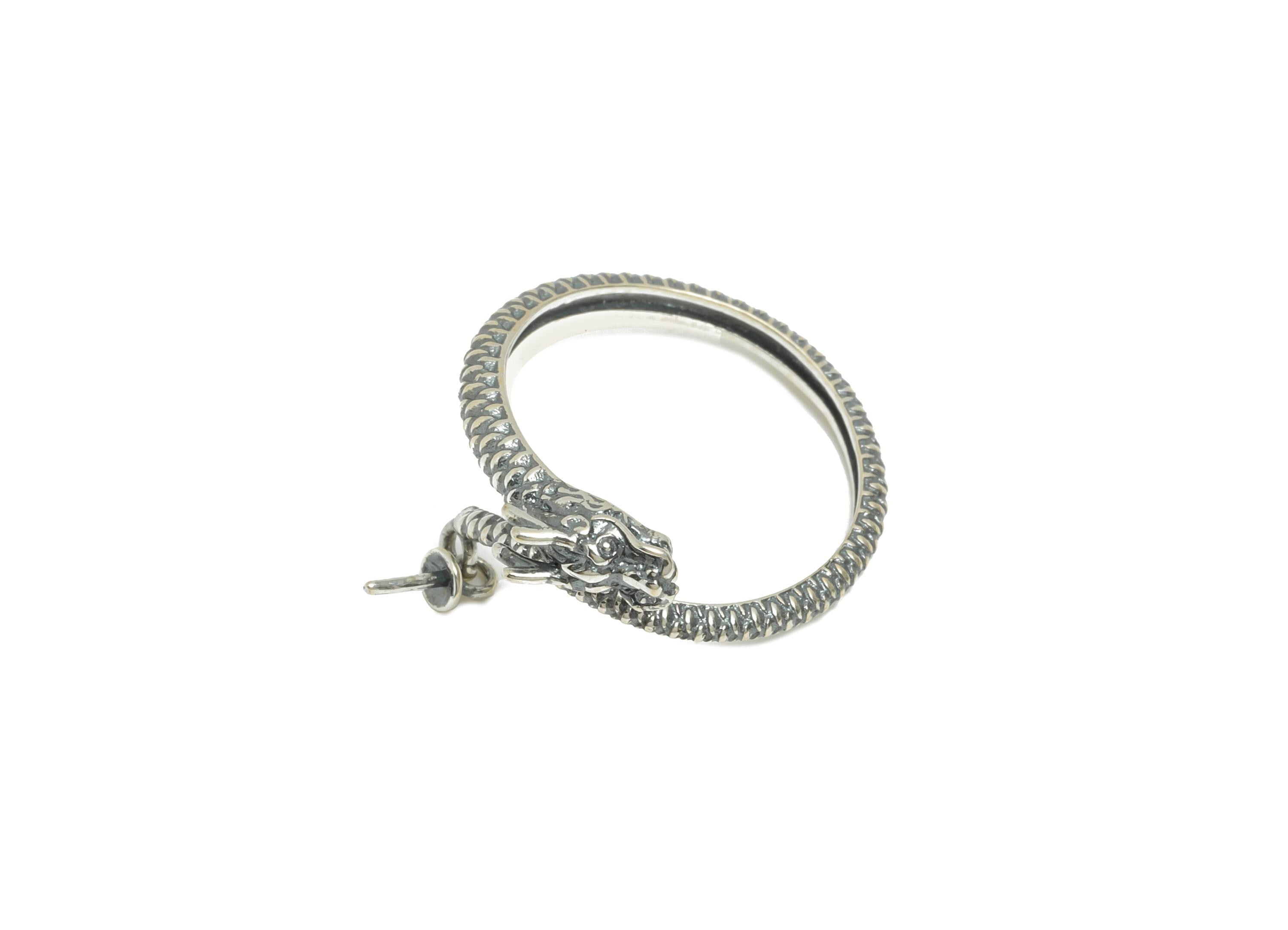 Sterling Silver Dragon Ring - DIY Figure Adjustable Ring For Bead - 925 Sterling Silver Ring Setting - Handmade Fantasy Jewelry - SI1072 - DOMEDBAZAAR