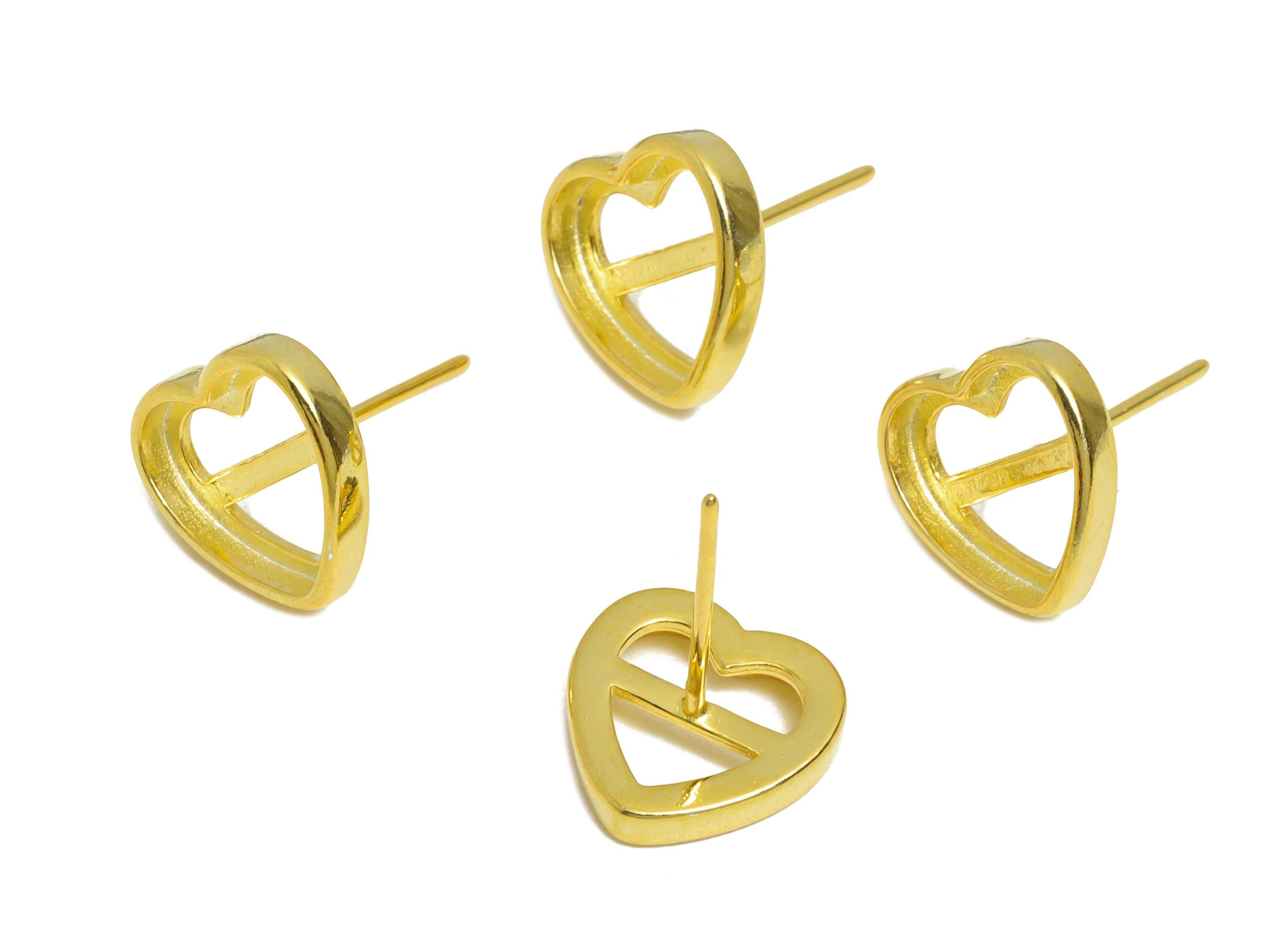 8mm Heart Earring Setting Post - Dainty 925 Sterling Silver Earring Stud Base - Cabochon Earring Setting  - 18K Real Gold Plated - SI1088 - DOMEDBAZAAR