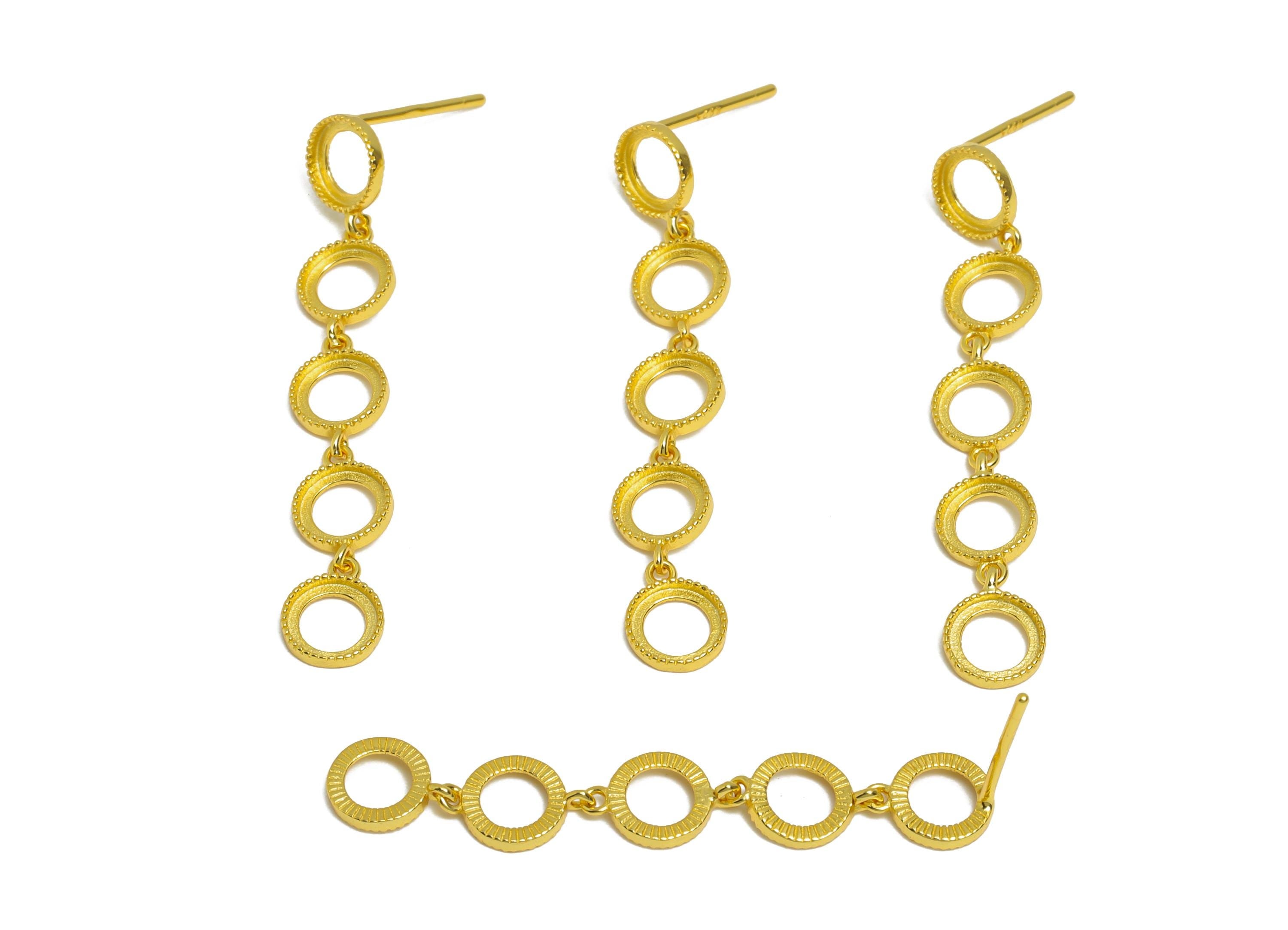 5mm Round Dangle Earring Setting Post - 925 Sterling Silver Earring Stud Base - Cabochon Earring Setting  - 18K Real Gold Plated - SI1089 - DOMEDBAZAAR