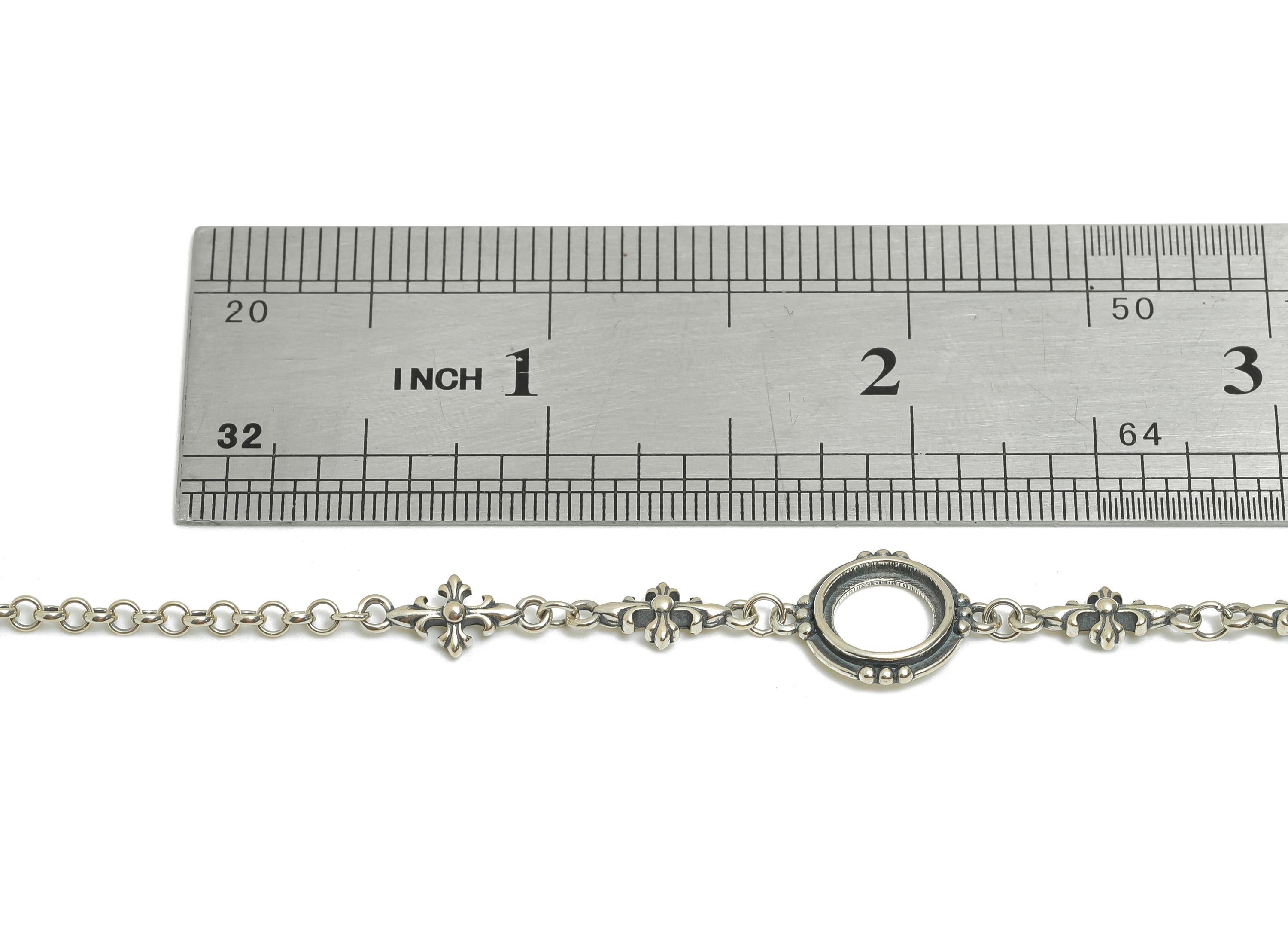 7mm Round Cabochon Link Bracelet - 20+4cm Adjustable Chain Bracelet Setting - Vintage 925 Sterling Silver Rhodium Plating Bracelet - SI1030 - DOMEDBAZAAR