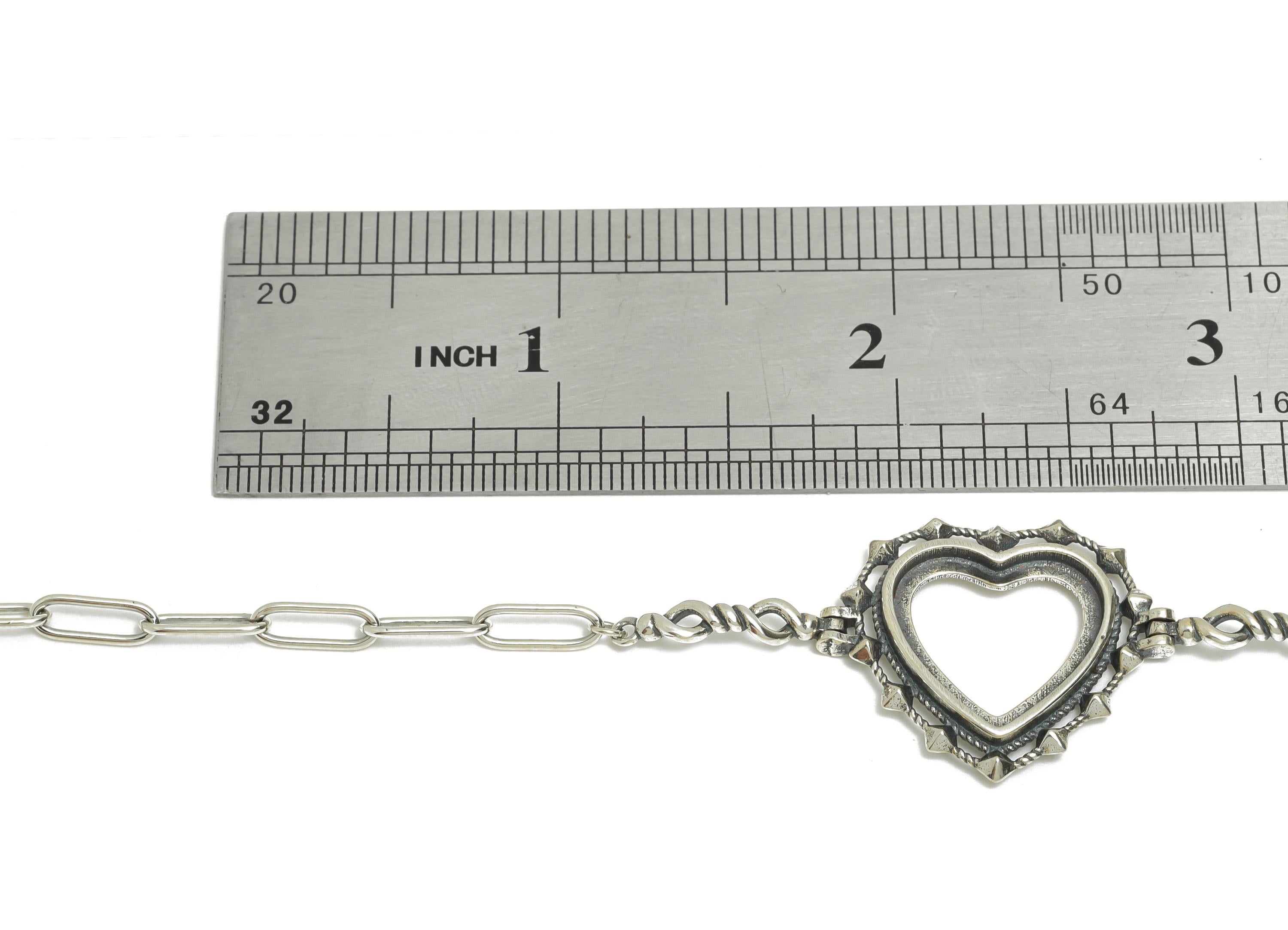 16mm Heart Cabochon Link Bracelet - 20+4cm Adjustable Chain Bracelet Setting - Vintage 925 Sterling Silver Rhodium Plating Bracelet - SI1038 - DOMEDBAZAAR