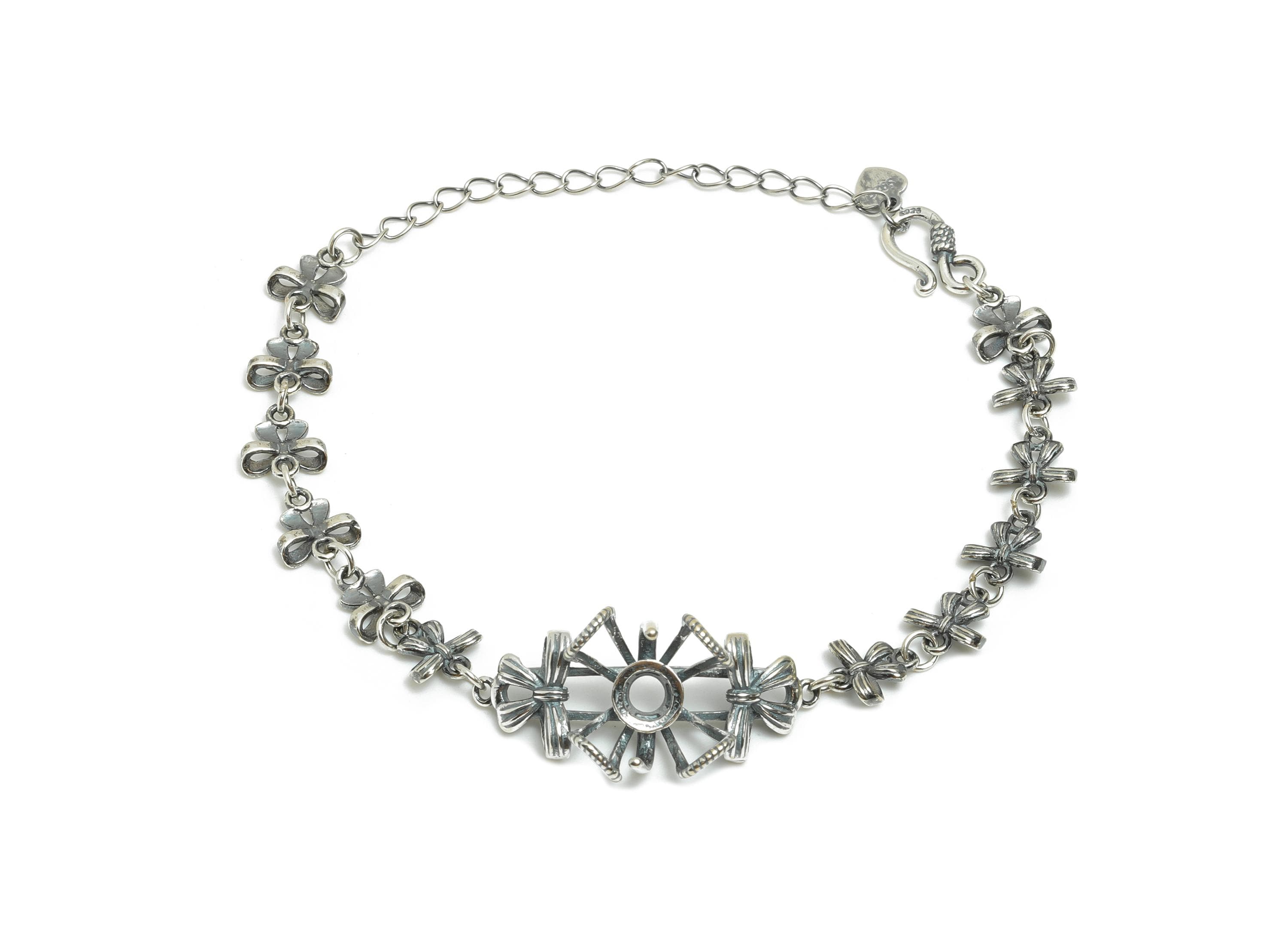 8mm Bow Link Bracelet Setting - 20+4cm Unique Adjustable Geometric Chain Bracelet - 925 Sterling Silver Rhodium Plating Bracelet - SI1037 - DOMEDBAZAAR