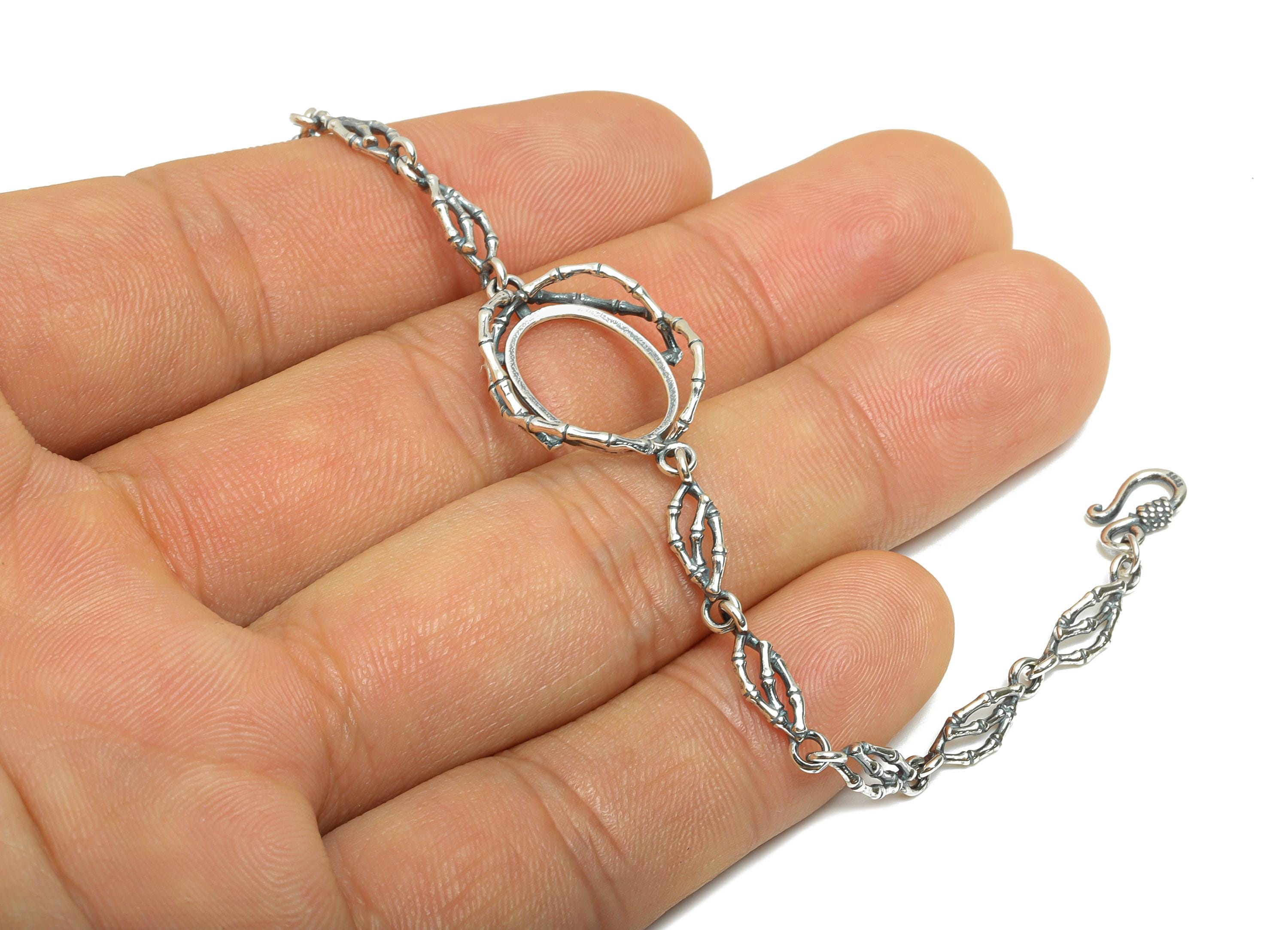 10*14mm Twig Motif Bracelet Setting - 20+4cm Adjustable Forest Style Chain Bracelet - 925 Sterling Silver Rhodium Plating Bracelet - SI1031 - DOMEDBAZAAR