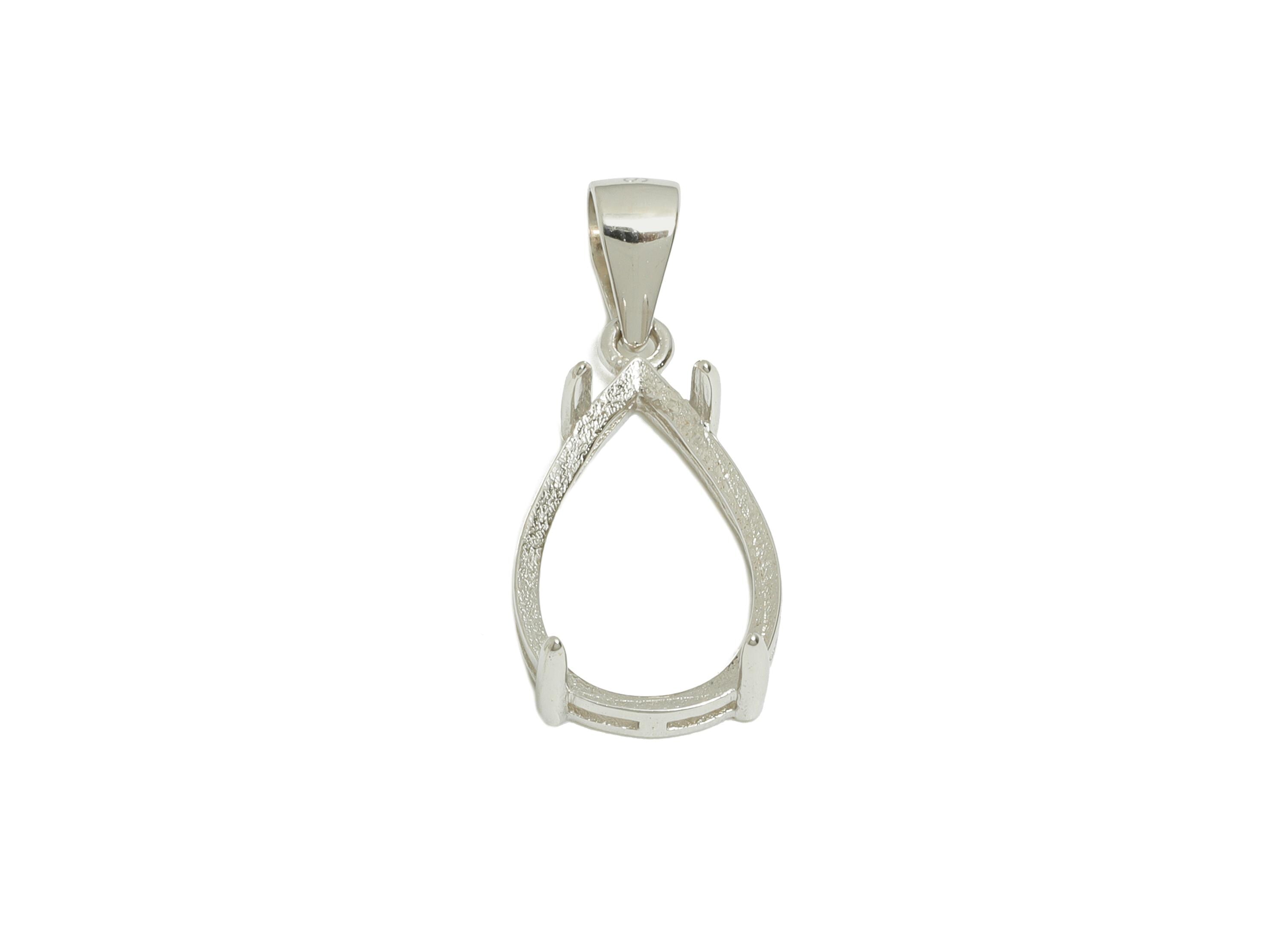Teardrop Pendant Setting - 9*14mm Cabochon Pendant Base - 925 Sterling Silver - Pendant With Bail - DIY Customizable Prong Pendant - SI1103 - DOMEDBAZAAR