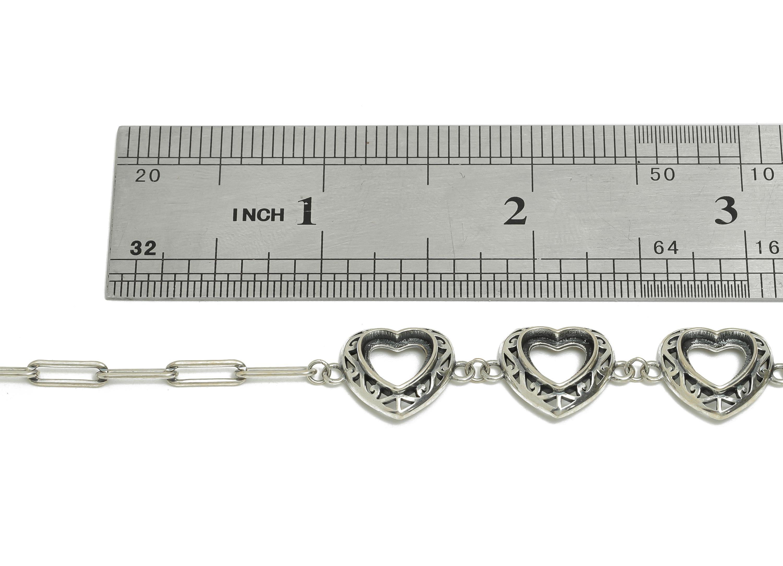 9mm Heart Bracelet Setting - 20+4cm Adjustable Boho Heart Chain Bracelet - 925 Sterling Silver - Dainty Rhodium Plating Bracelet - SI1033 - DOMEDBAZAAR