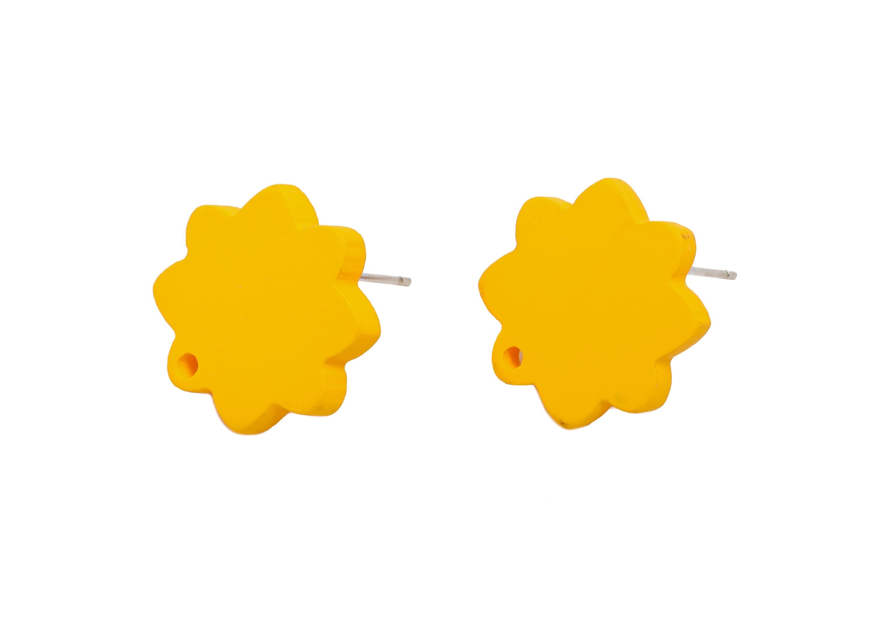 Acrylic Yellow Flower Earring Stud - Minimalist Matte Earring Stud With Hole - Earring Base - Color Code: A1057 - 14x14x2mm-AC3641-A1057 - DOMEDBAZAAR