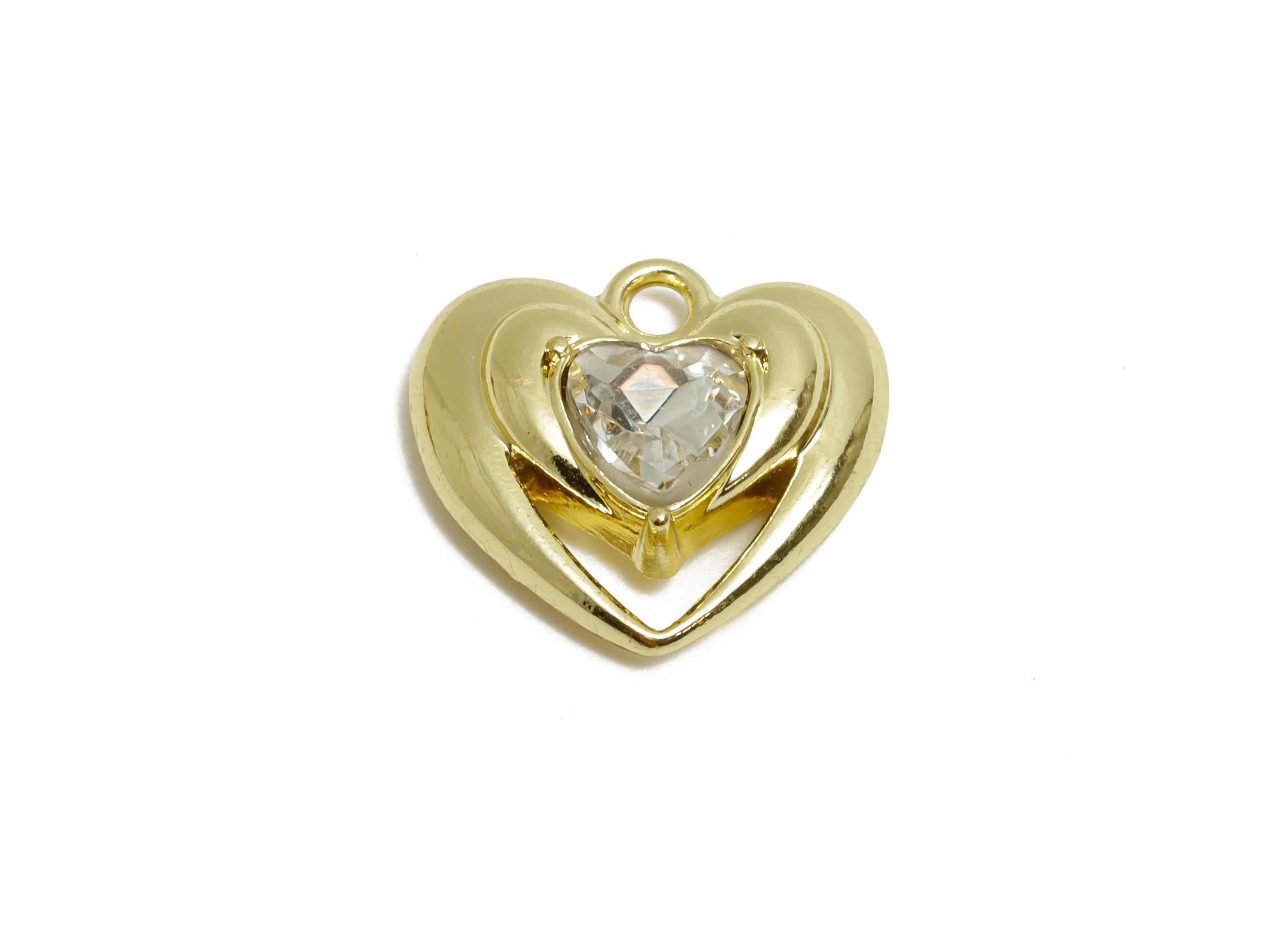 Alloy Heart Crystal Charm - Alloy Clear Gemstone Heart - Crystal Romantic Heart Pendant - Craft Jewelry Making - 15.9x15.16x5.33mm - AC3566 - DOMEDBAZAAR