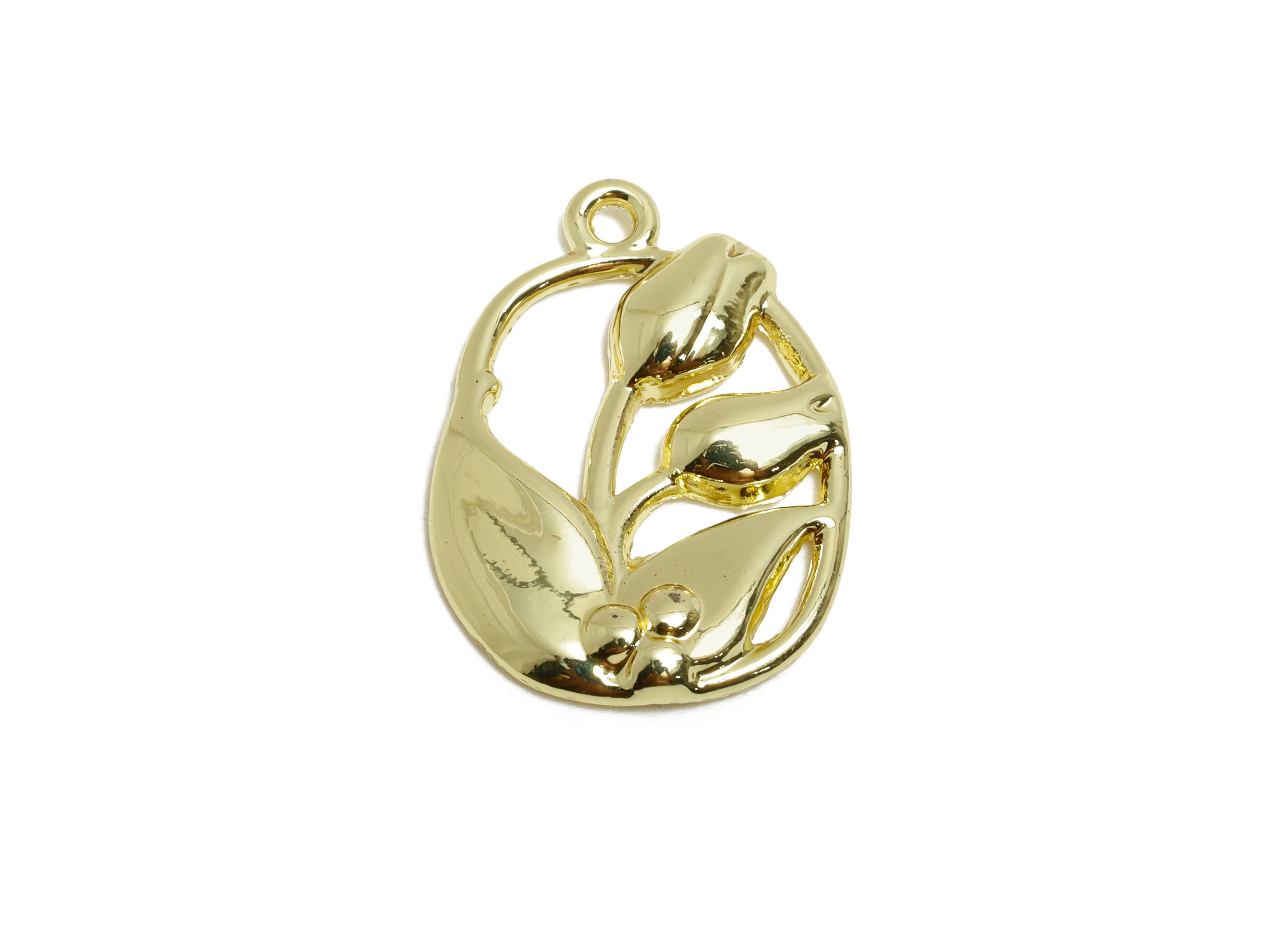 Alloy Tulip Pendant - Alloy Gold Flower Charm - Botanical Jewelry Finding - Craft Jewelry Making - KC Gold Tone Plating - 23x16x2mm - AC3552 - DOMEDBAZAAR