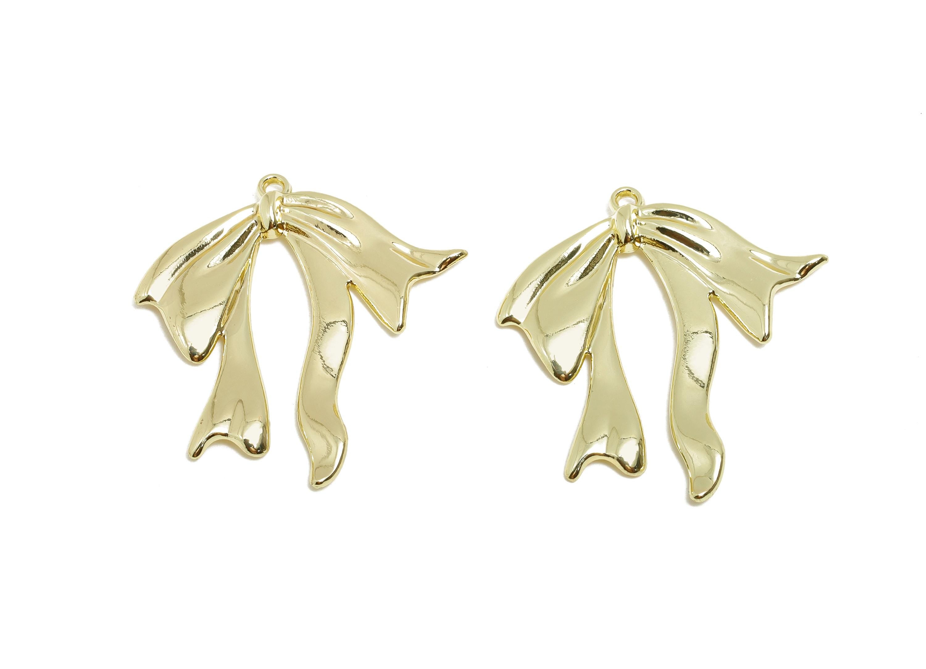 Alloy Artistic Ribbon Charm - Alloy Modern Bow Pendant - Wavy Bow Earring Component - DIY Earring Making Supplies - 33.62x30.7x2mm - AC3546 - DOMEDBAZAAR