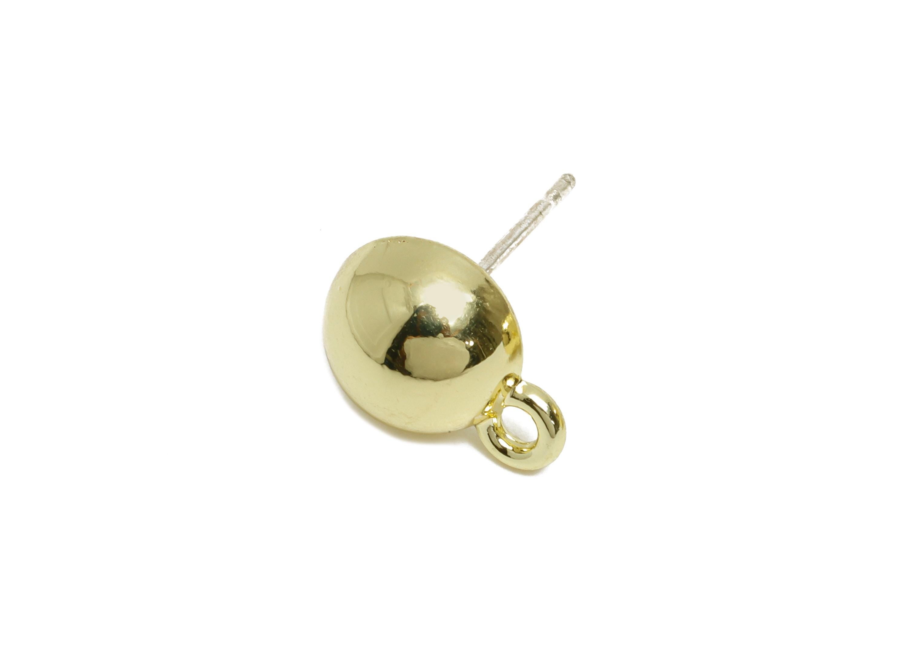 Alloy Dome Earring Studs - Minimalist Metal Round Post with Loop - DIY Simple Earring Making - KC Gold Tone Plated - 10.9x8x4mm - AC3582 - DOMEDBAZAAR