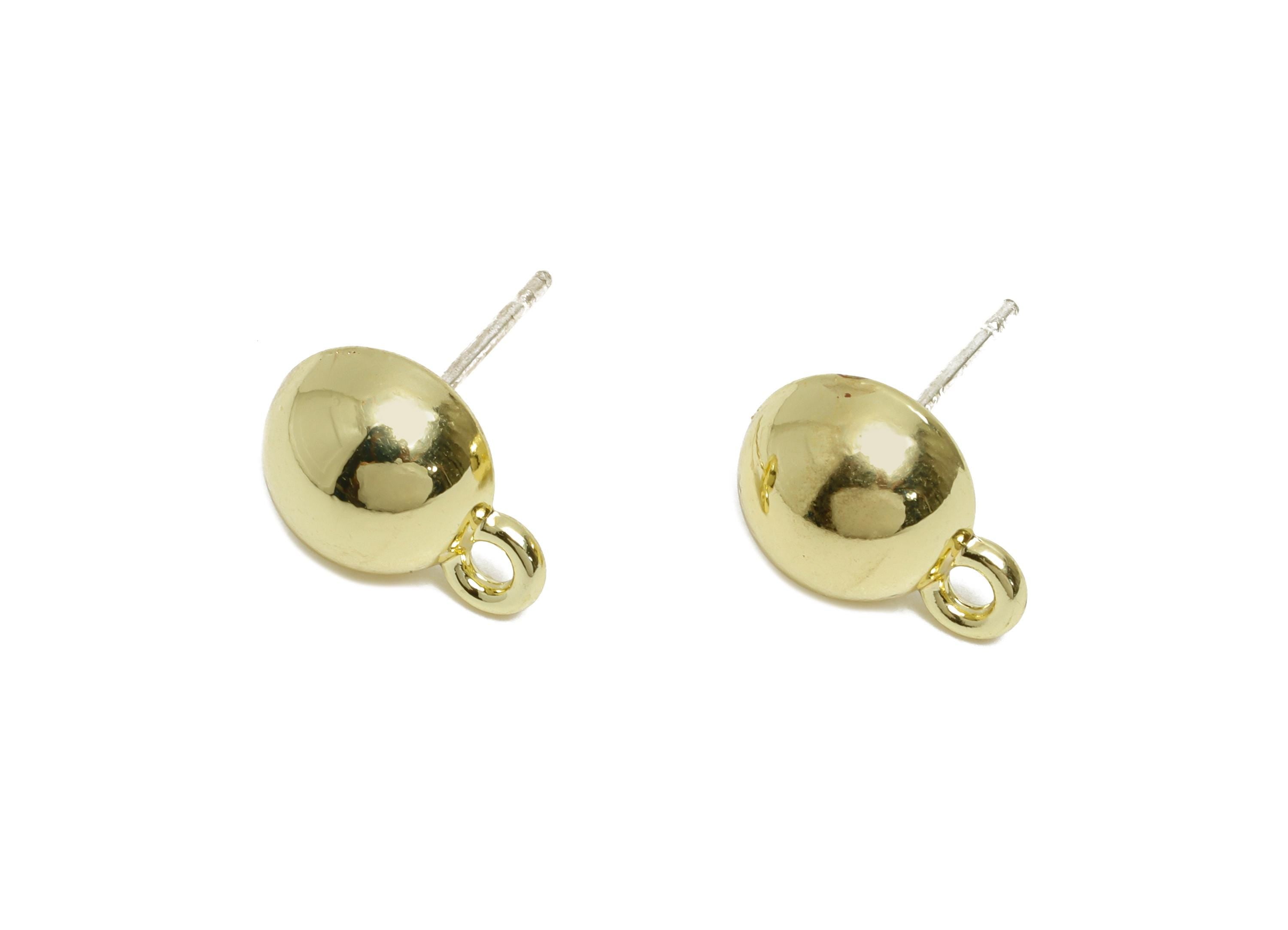 Alloy Dome Earring Studs - Minimalist Metal Round Post with Loop - DIY Simple Earring Making - KC Gold Tone Plated - 10.9x8x4mm - AC3582 - DOMEDBAZAAR
