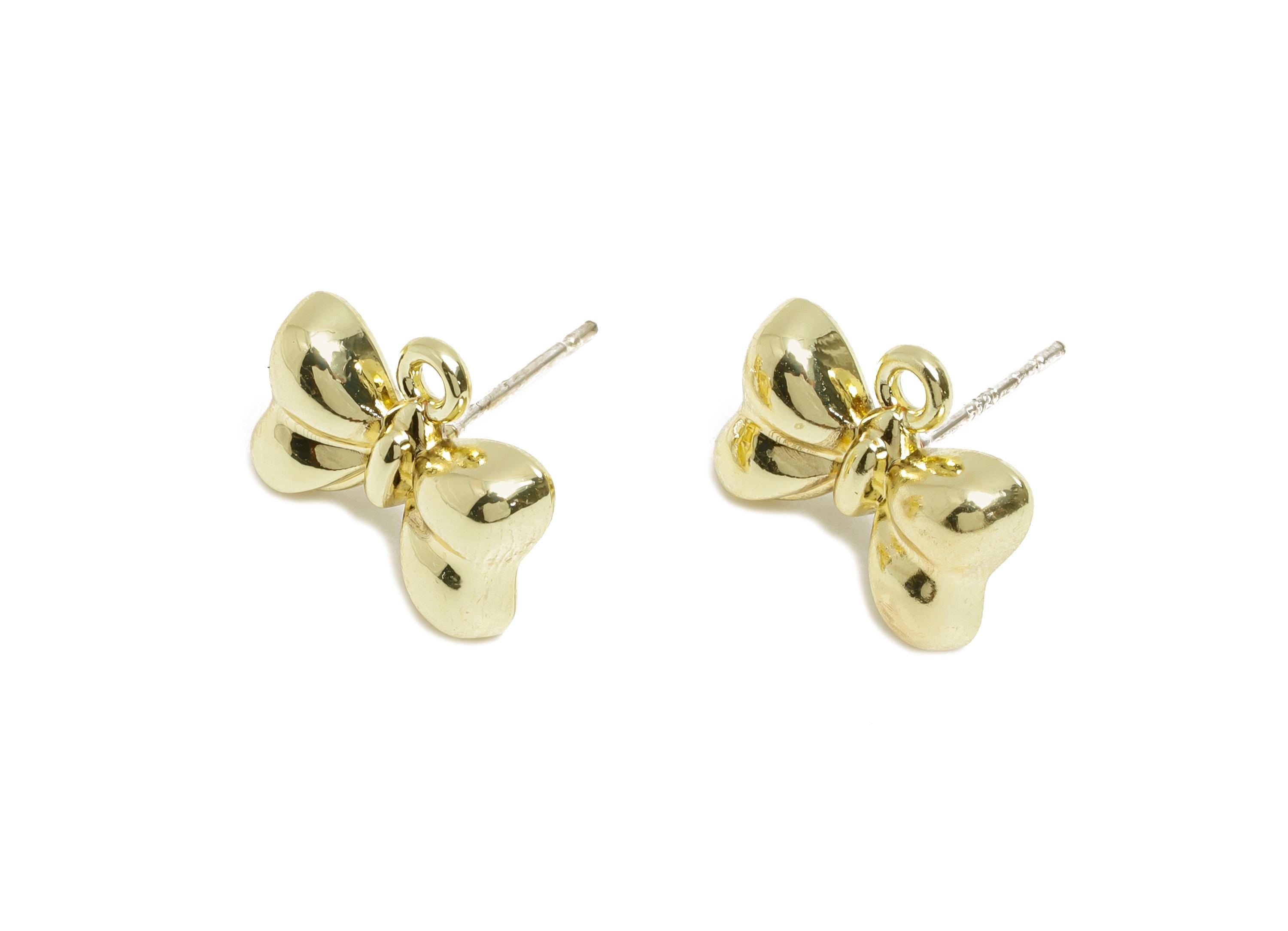Alloy Bow Earring Studs - Dainty Metal Bow Earring Connector - DIY Earring Jewelry Making - KC Gold Tone Plated - 13.9x11x3.9mm - AC3581