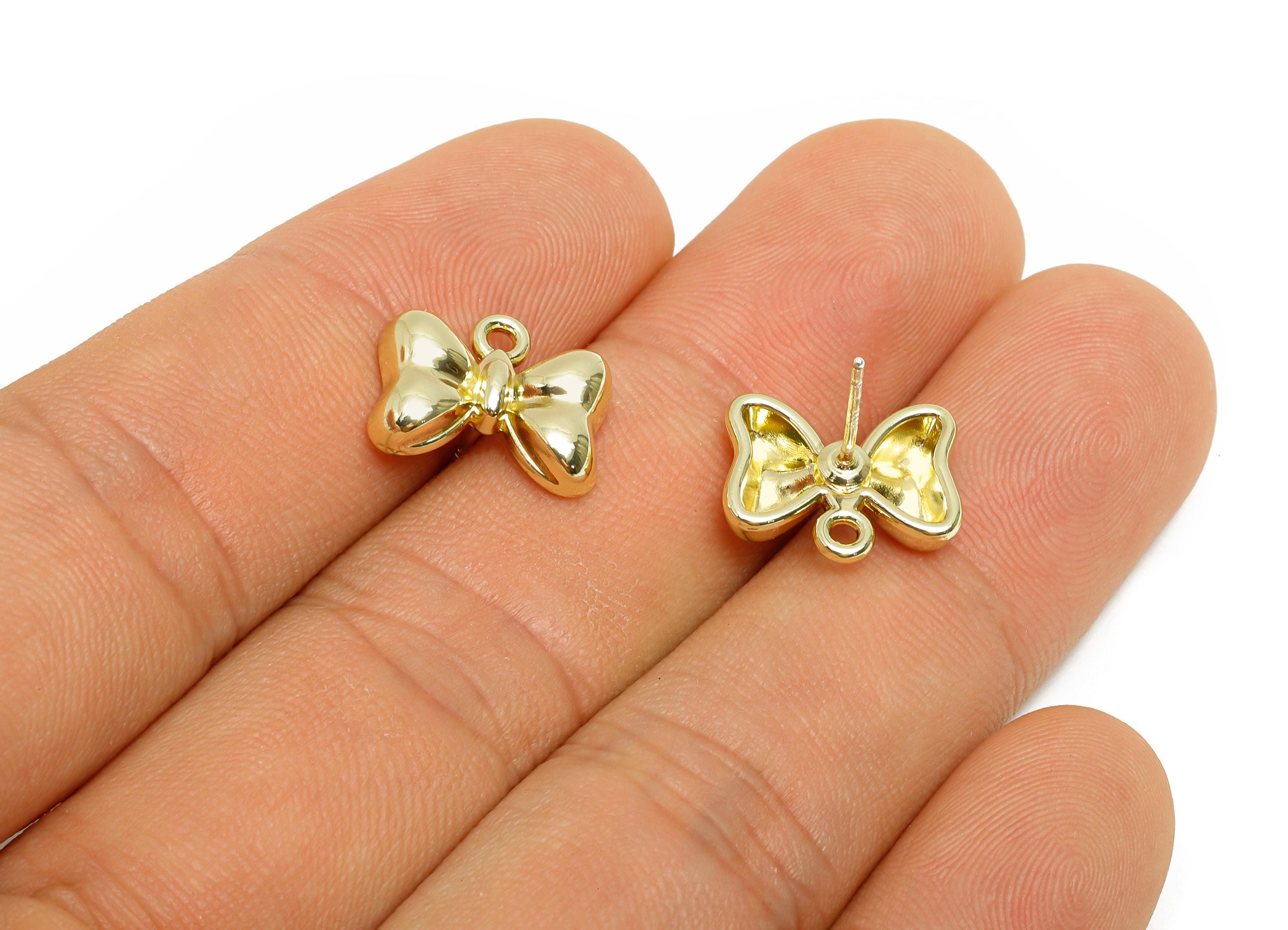 Alloy Bow Earring Studs - Dainty Metal Bow Earring Connector - DIY Earring Jewelry Making - KC Gold Tone Plated - 13.9x11x3.9mm - AC3581 - DOMEDBAZAAR