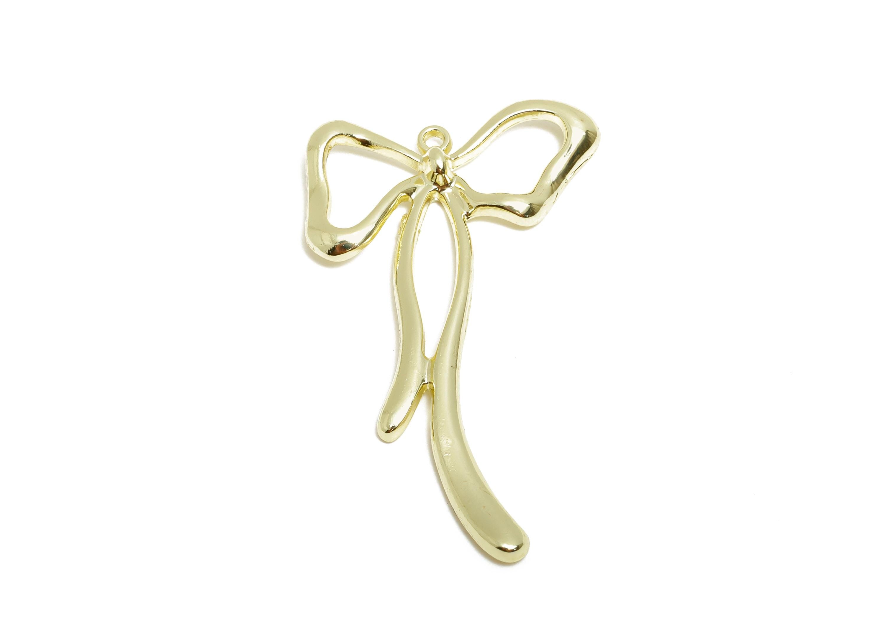 Alloy Artistic Ribbon Charm - Alloy Modern Bow Pendant - Wavy Bow Earring Component - DIY Earring Making Supplies - 33.62x30.7x2mm - AC3547 - DOMEDBAZAAR