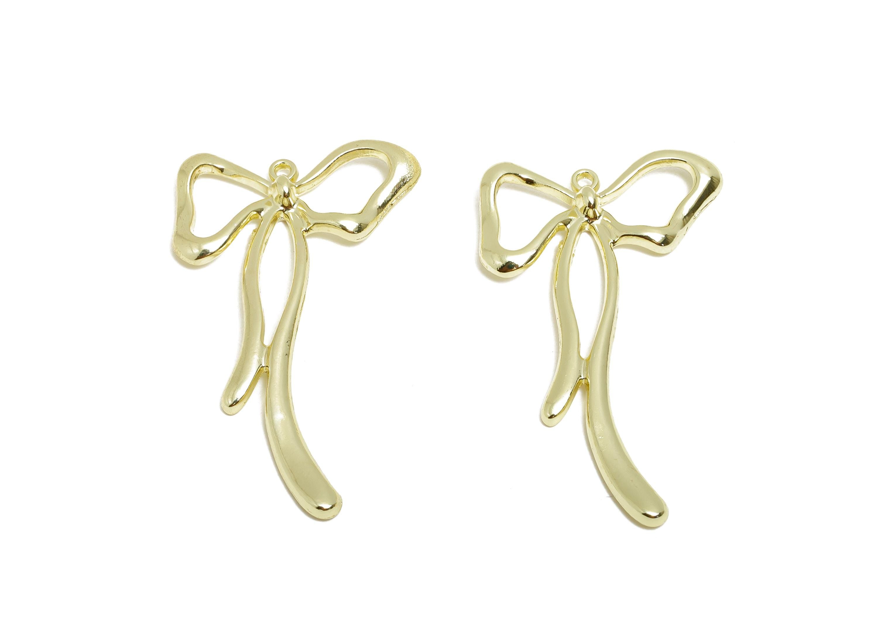 Alloy Artistic Ribbon Charm - Alloy Modern Bow Pendant - Wavy Bow Earring Component - DIY Earring Making Supplies - 33.62x30.7x2mm - AC3547 - DOMEDBAZAAR