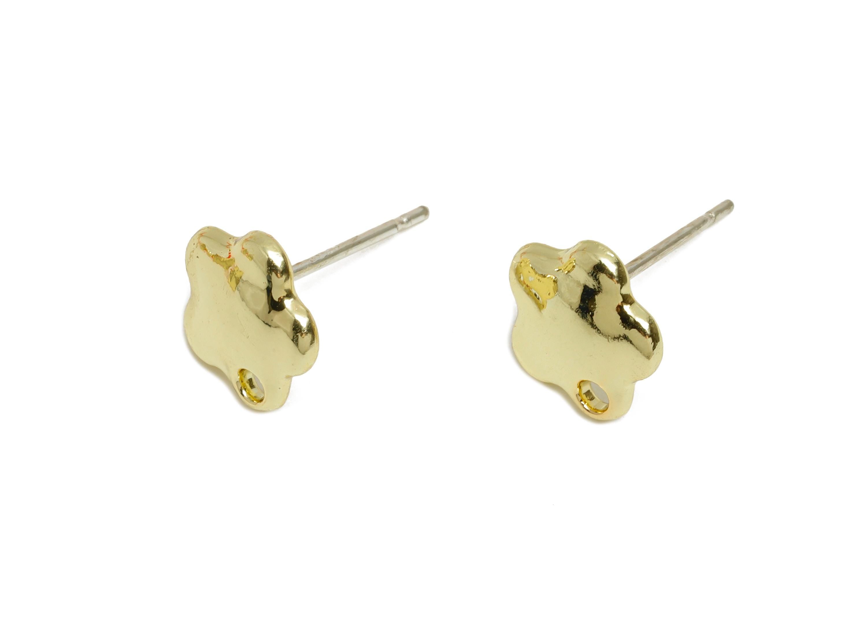 Alloy Flower Earring Stud - Cute Metal Floral Earring with Holes - DIY Earring Jewelry Making - KC Gold Tone Plated - 9.3x9.17x2mm - AC3583B - DOMEDBAZAAR