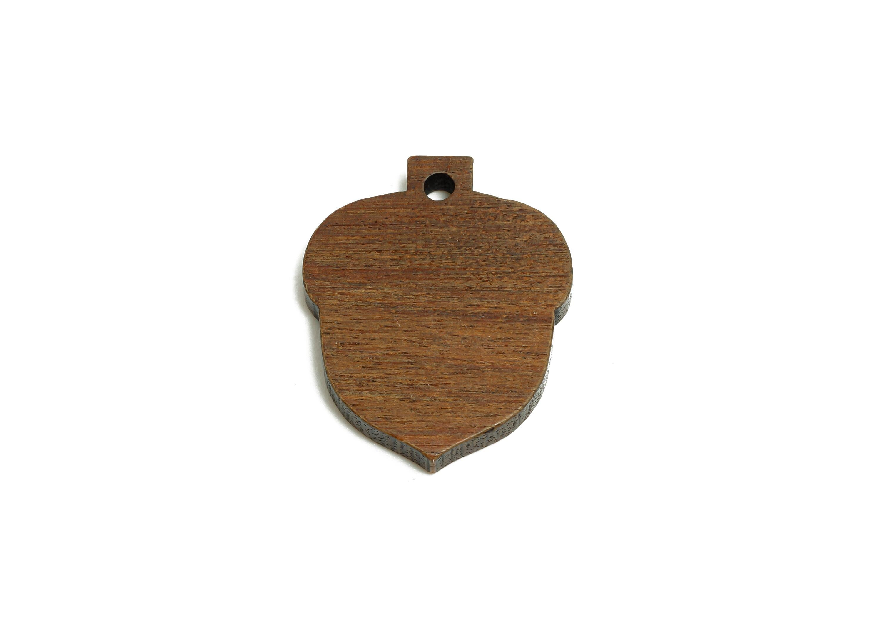 Acorn Wood Earring Charms - Rustic Wood Acorn Pendant - Handmade Wood Jewelry Piece - DIY Craft Making Supply - 21.6x17.1x2.74mm - AC3447 - DOMEDBAZAAR