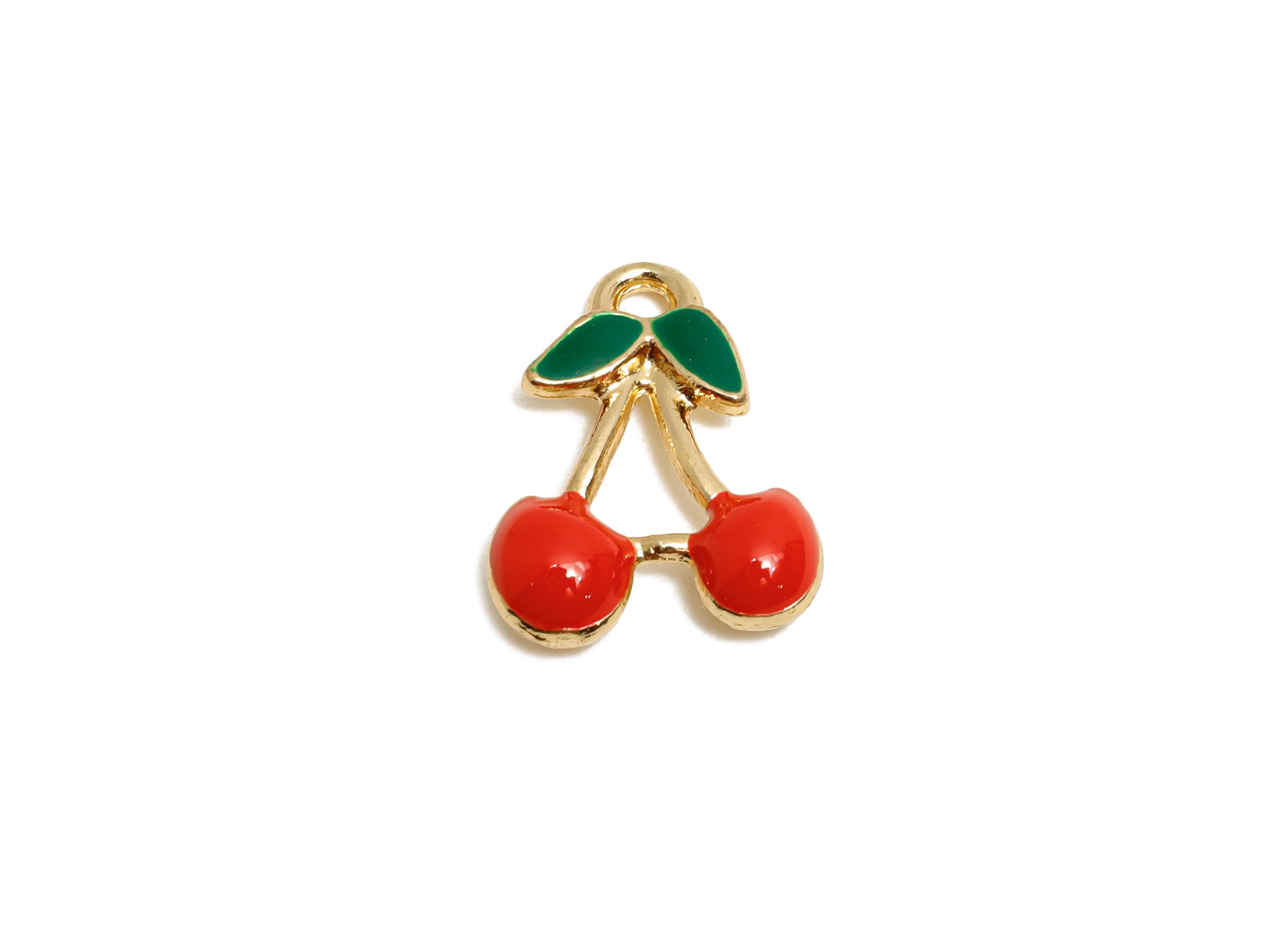 Alloy Red Enamel Cherry Pendant - Colorful Kawaii Jewelry Accessory - Enamel Fruit Accessory - Craft Jewelry Making - 15x11.8x4mm - AC3473B