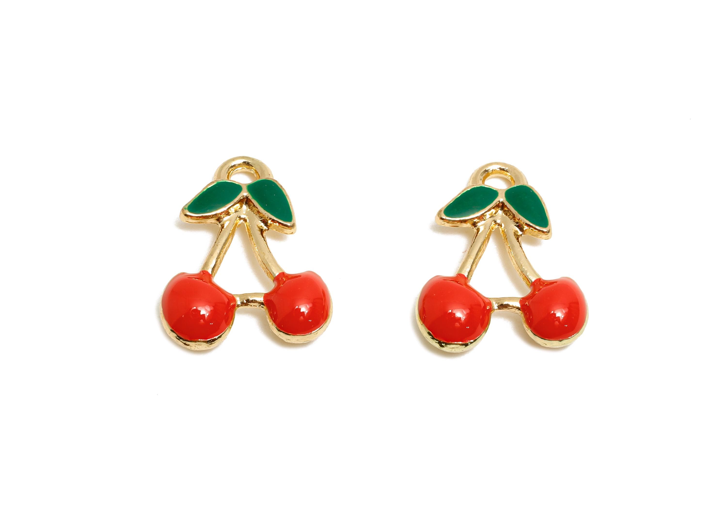 Alloy Red Enamel Cherry Pendant - Colorful Kawaii Jewelry Accessory - Enamel Fruit Accessory - Craft Jewelry Making - 15x11.8x4mm - AC3473B