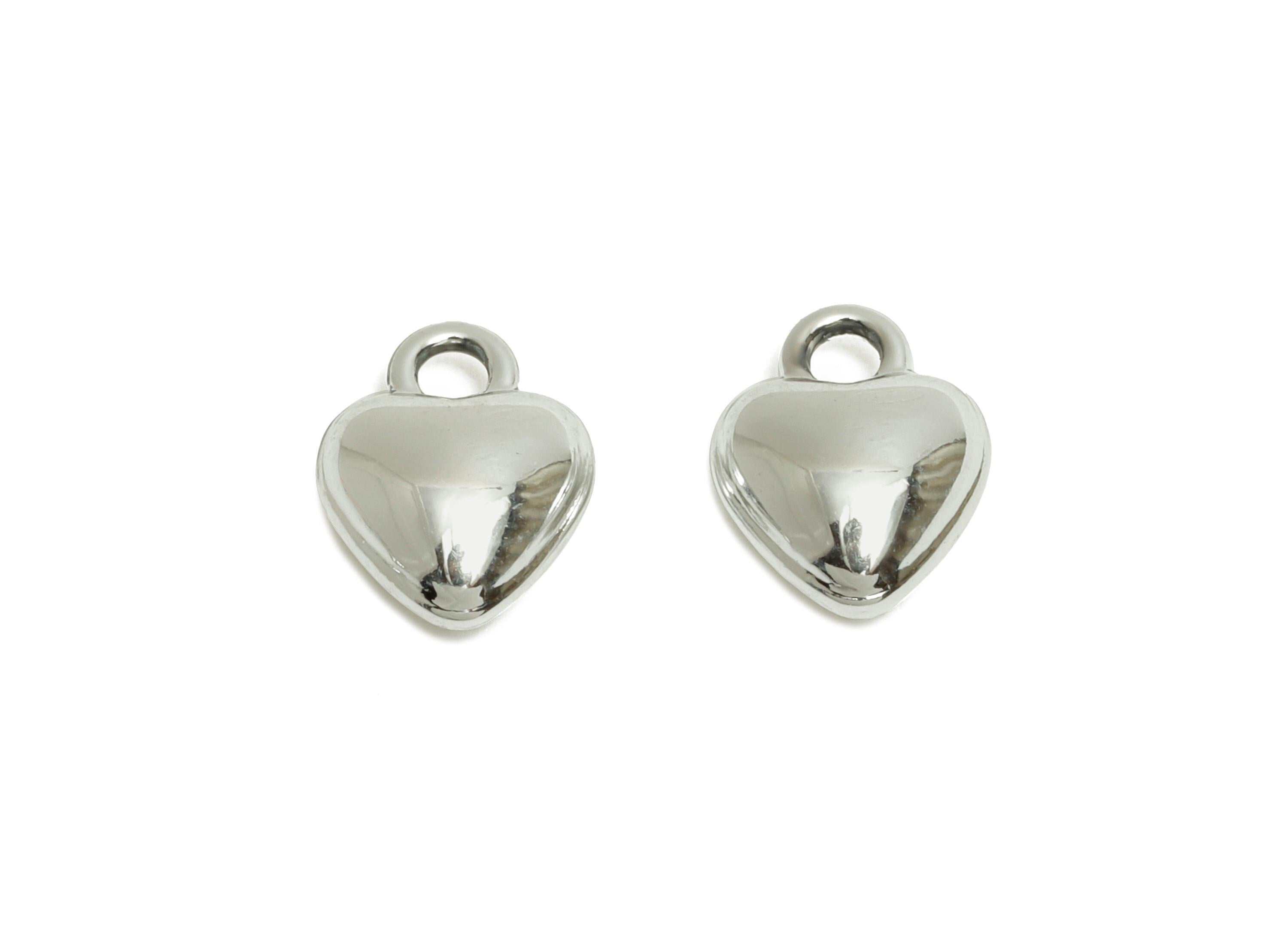 Alloy Heart Earring Charm - Shiny Metallic Silver Heart Pendant - Symbol of Love Jewelry Supply - Silver Tone Plated - 10x7.5x4mm - AC3471A - DOMEDBAZAAR